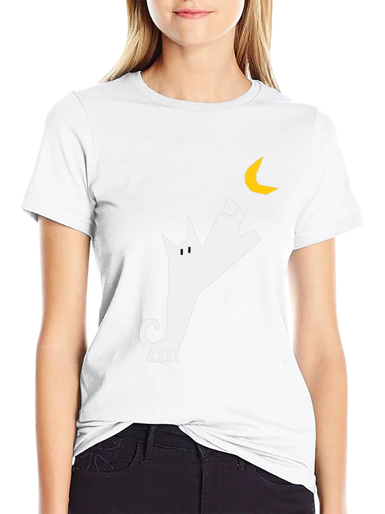 Black T-Shirt with Geometric Wolf & Moon Design
