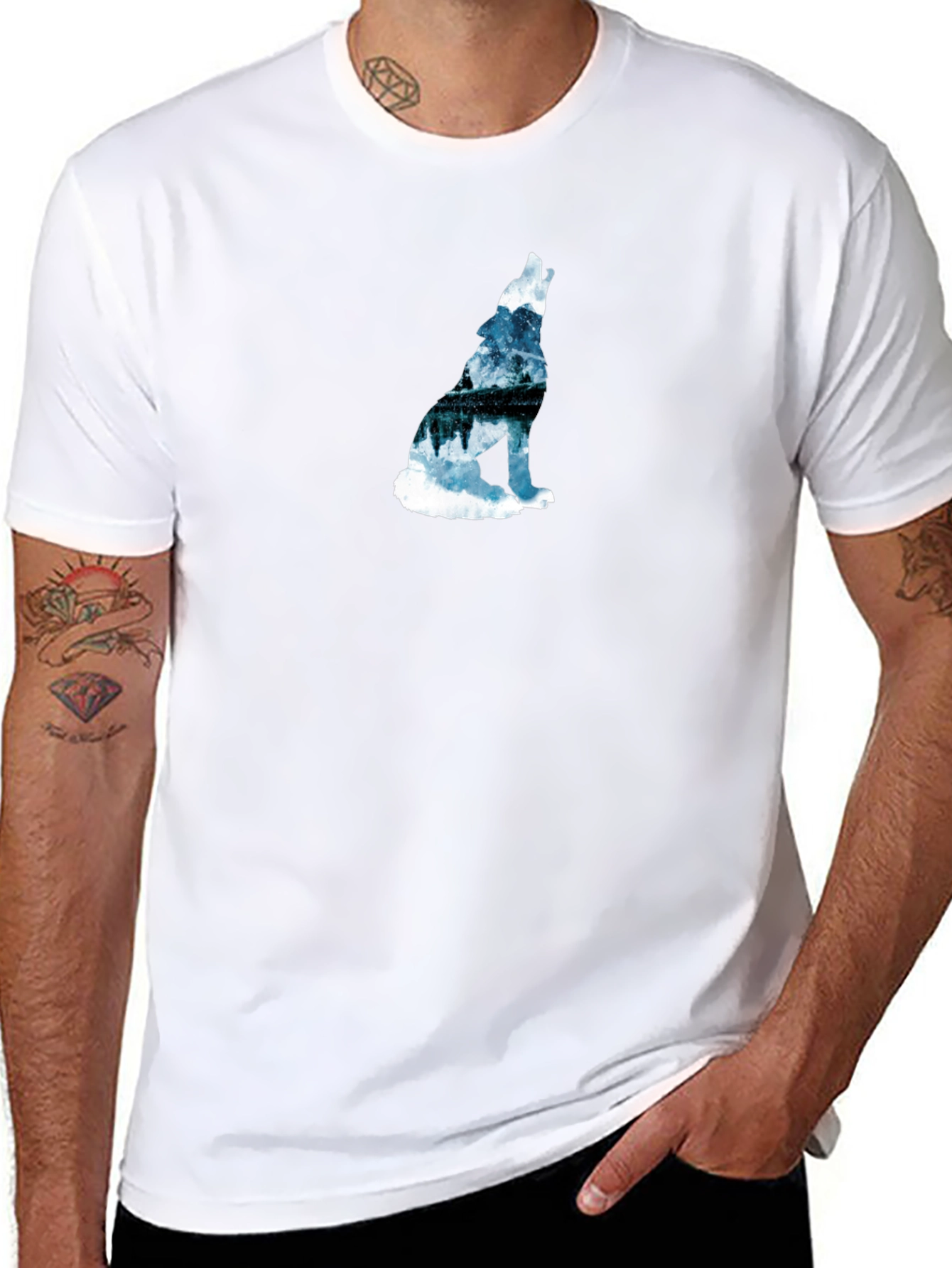 Wolf Silhouette Graphic Print Black T-Shirt