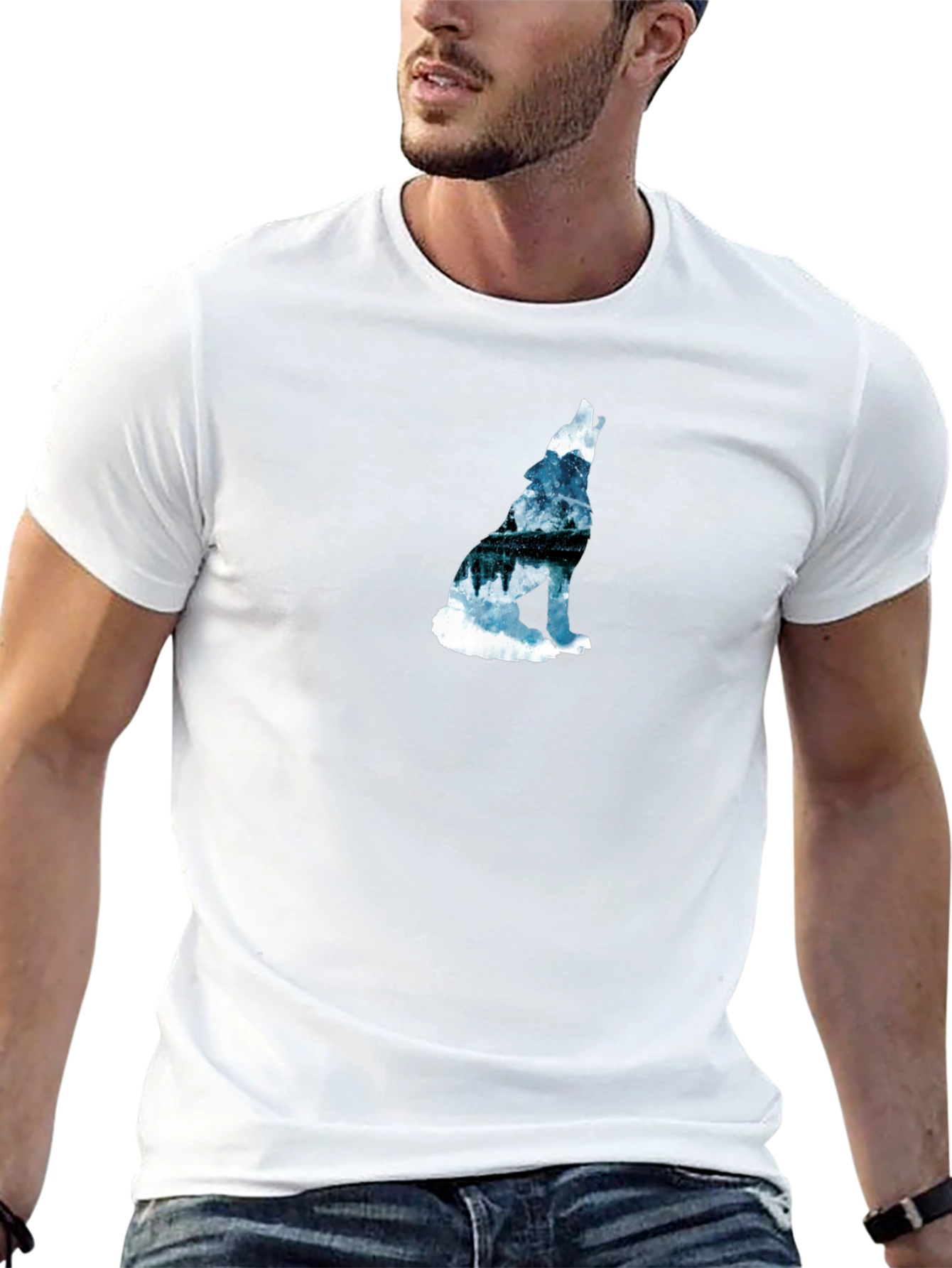 Wolf Silhouette Graphic Print Black T-Shirt