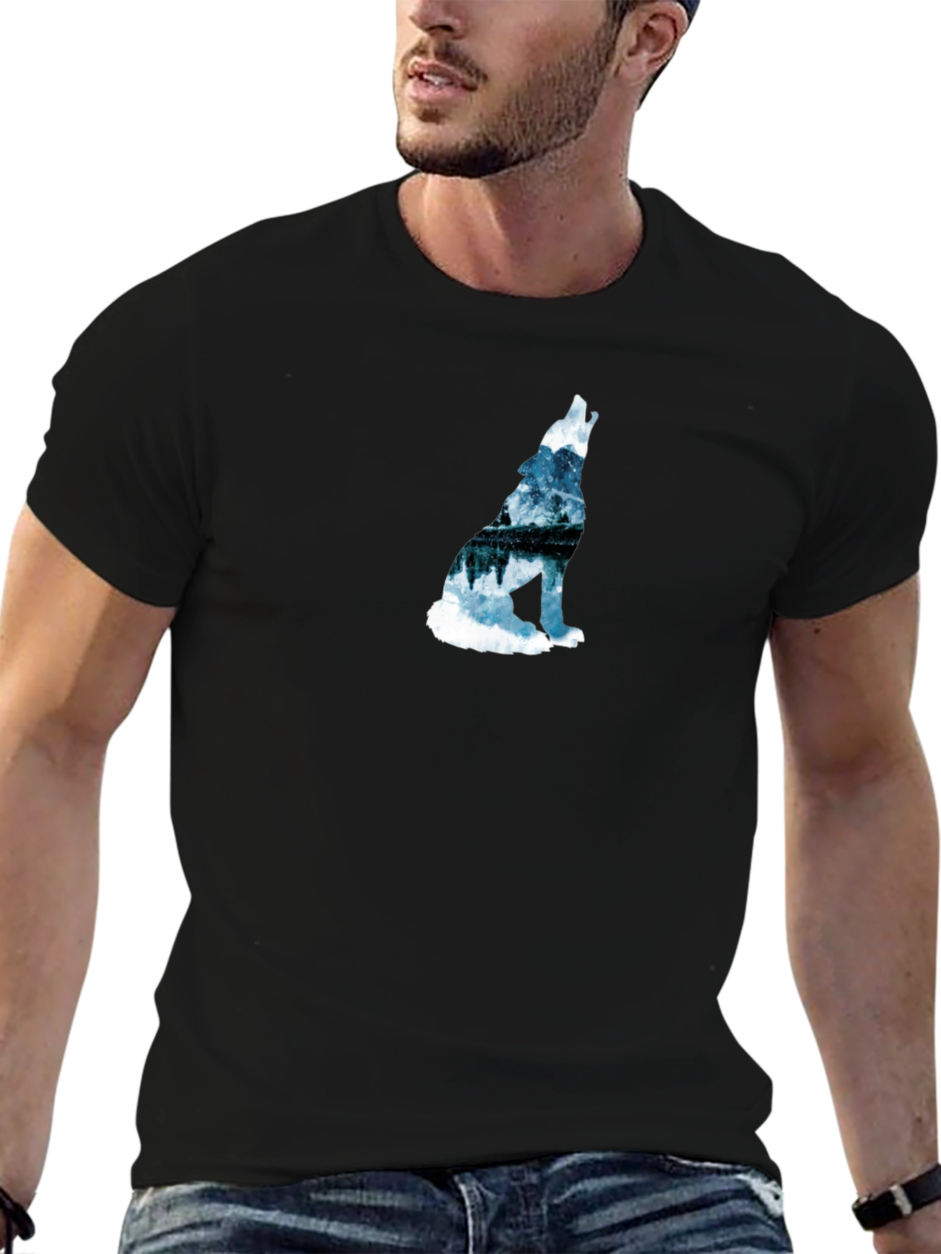 Wolf Silhouette Graphic Print Black T-Shirt