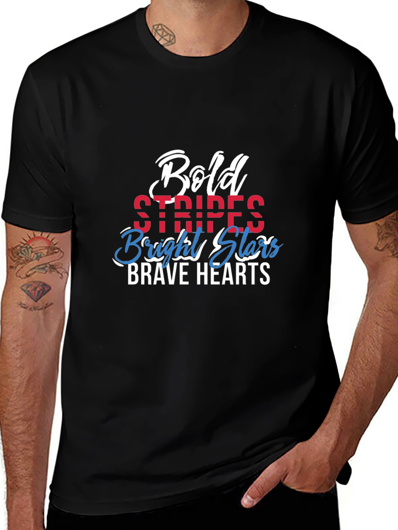 Bold Stripes Stars Hearts Graphic Tee - Patriotic Pride