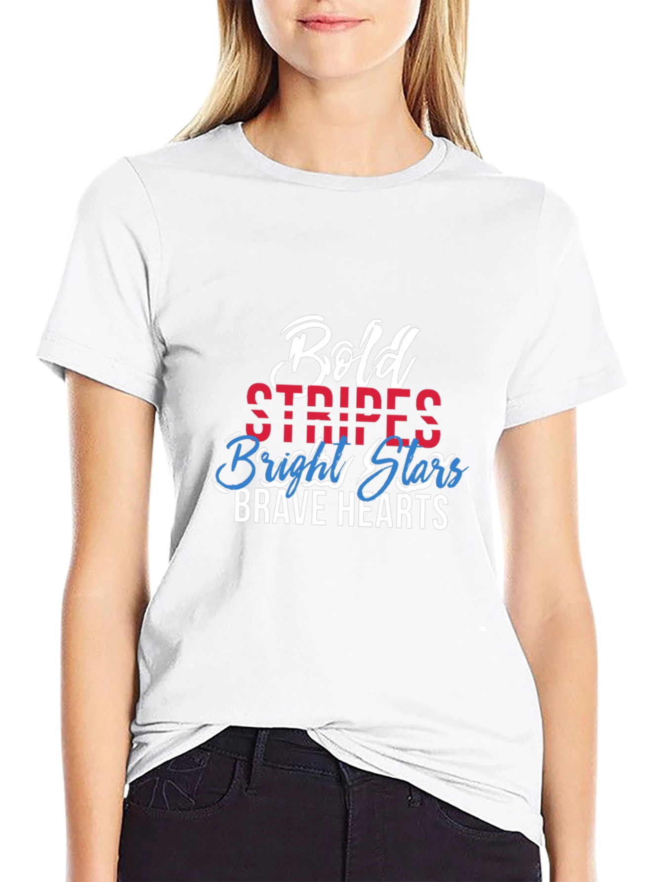 Bold Stripes Stars Hearts Graphic Tee - Patriotic Pride