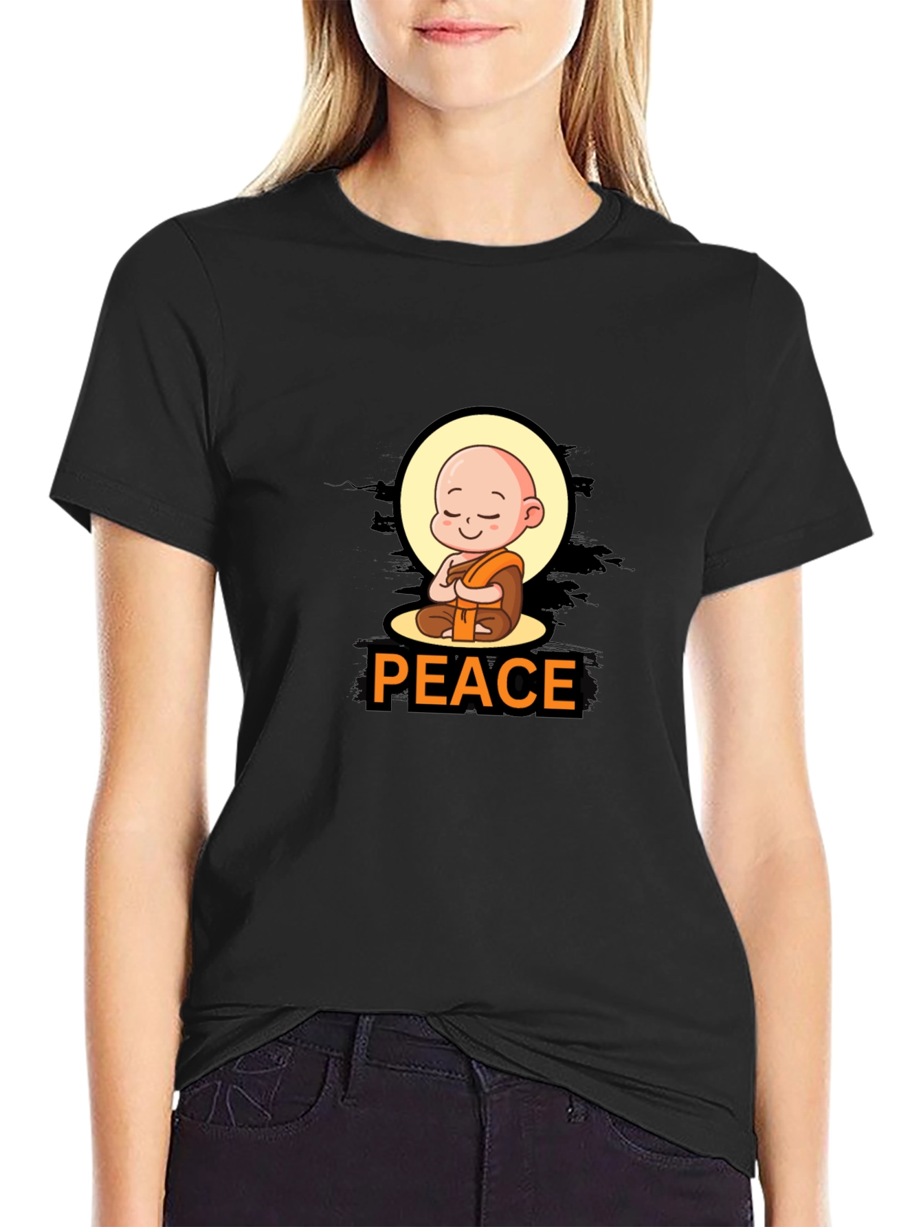 Peaceful Monk Graphic Tee - Black Cotton Blend