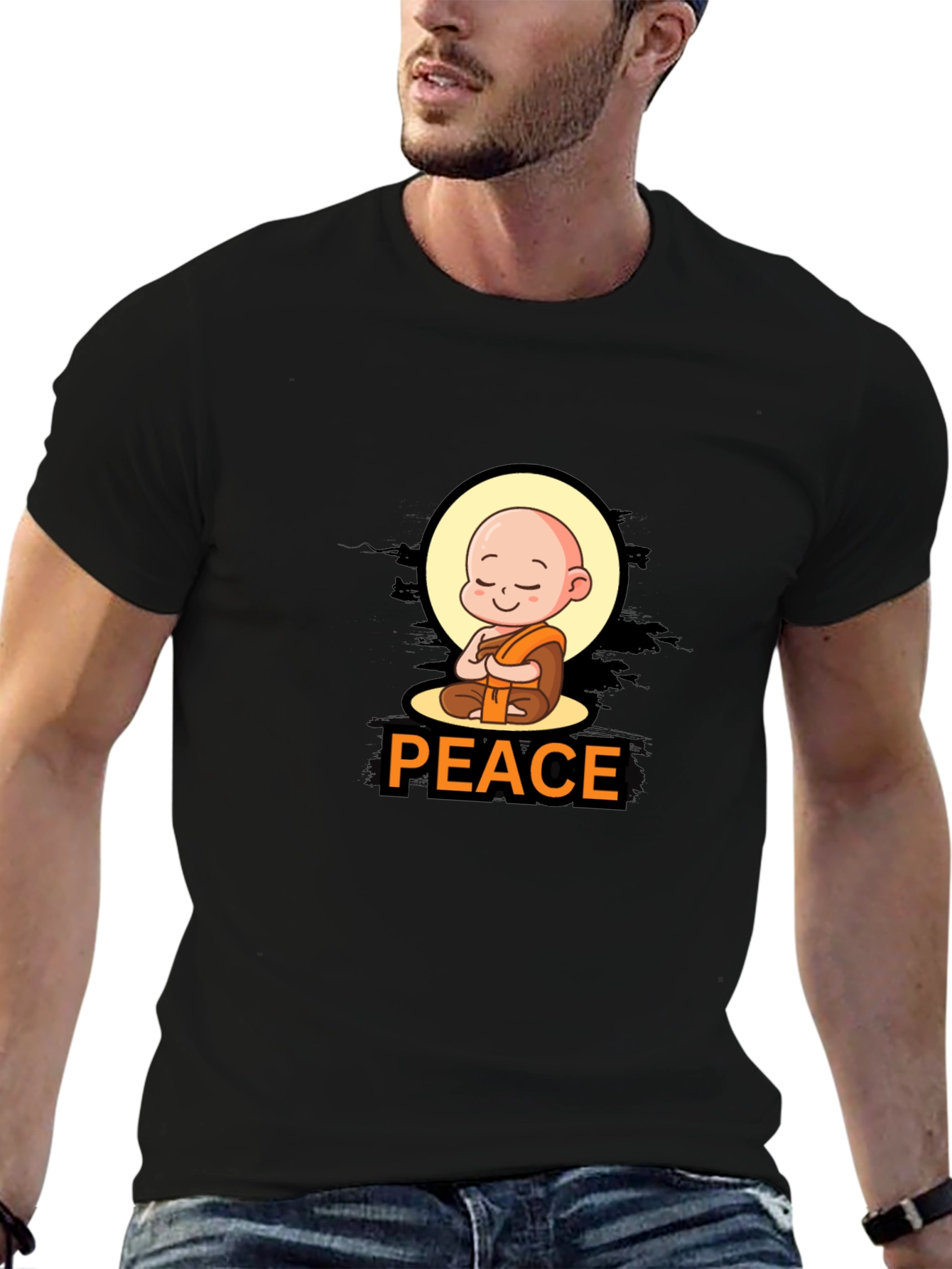 Peaceful Monk Graphic Tee - Black Cotton Blend