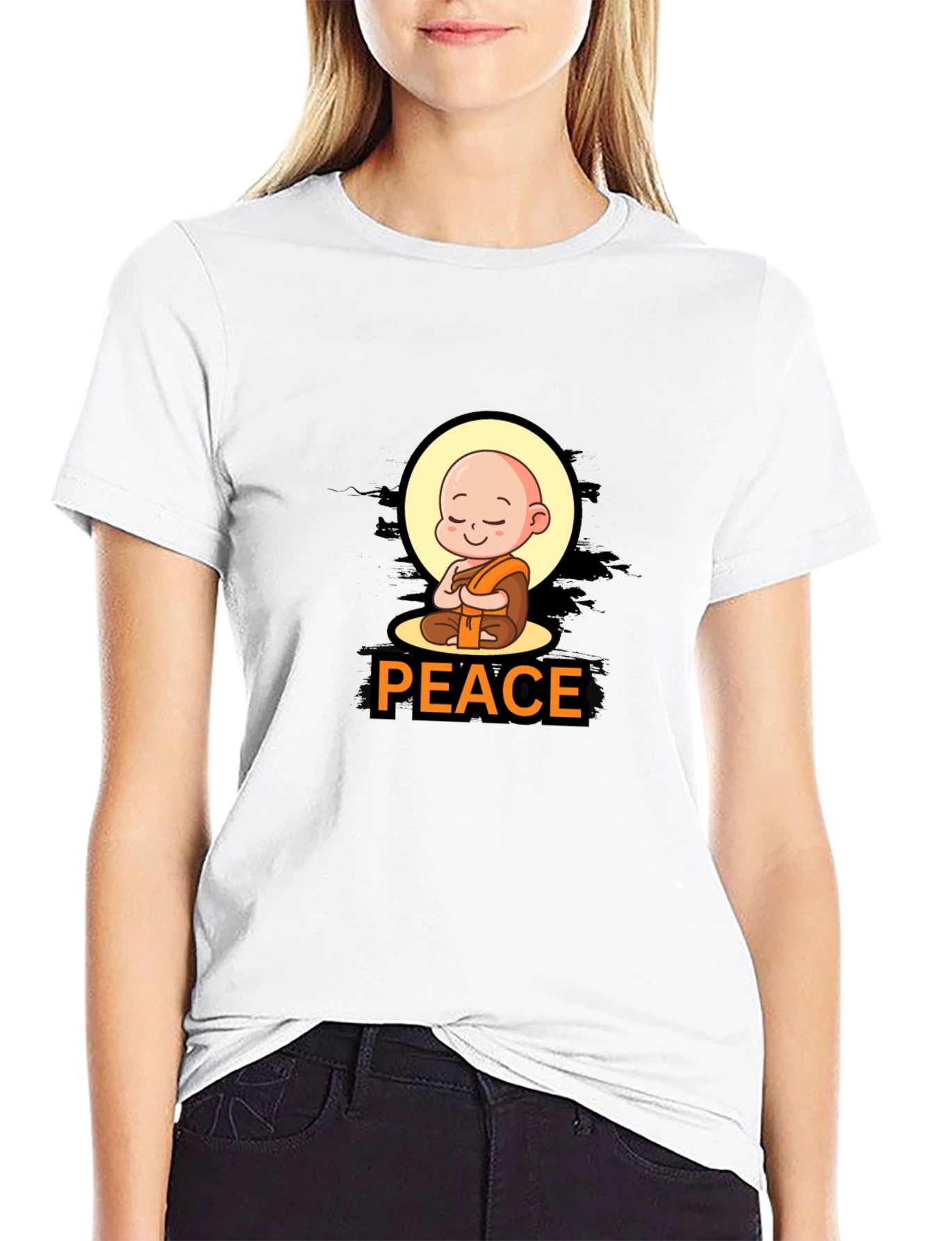 Peaceful Monk Graphic Tee - Black Cotton Blend
