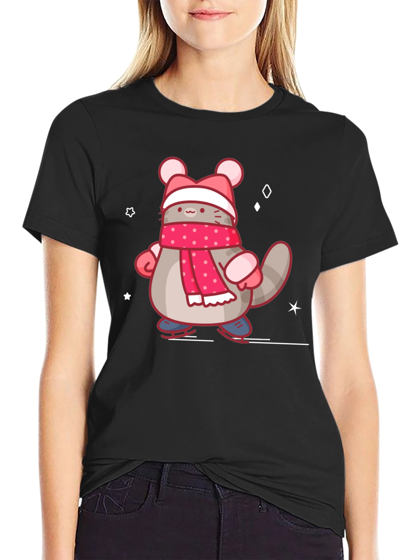 Cute Cartoon Cat in Winter Gear T-Shirt
