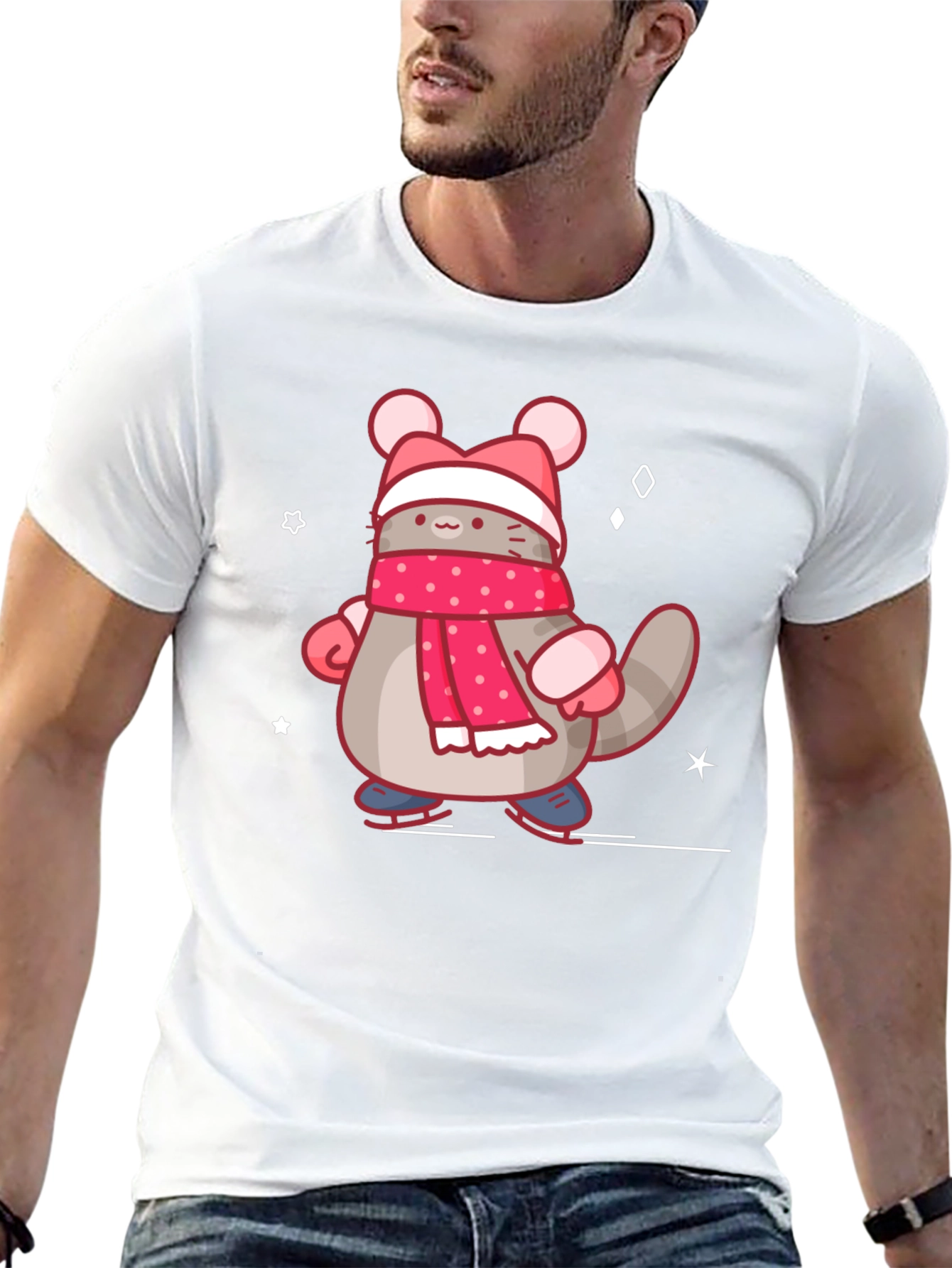 Cute Cartoon Cat in Winter Gear T-Shirt