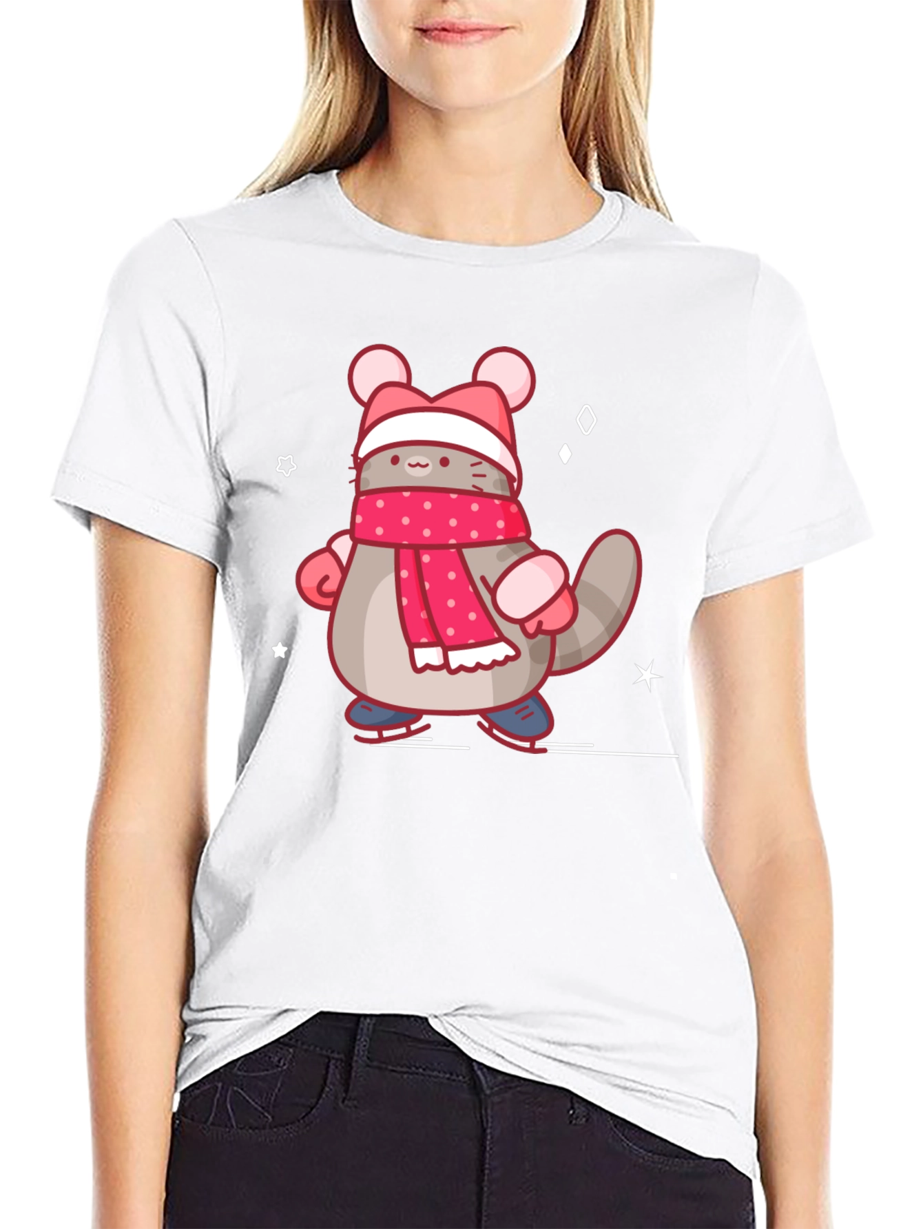 Cute Cartoon Cat in Winter Gear T-Shirt