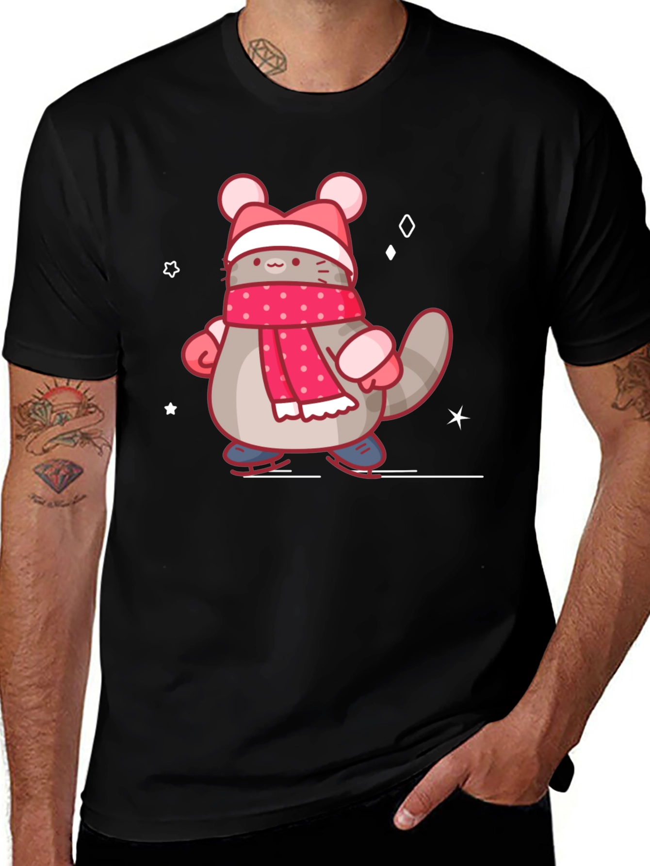 Cute Cartoon Cat in Winter Gear T-Shirt