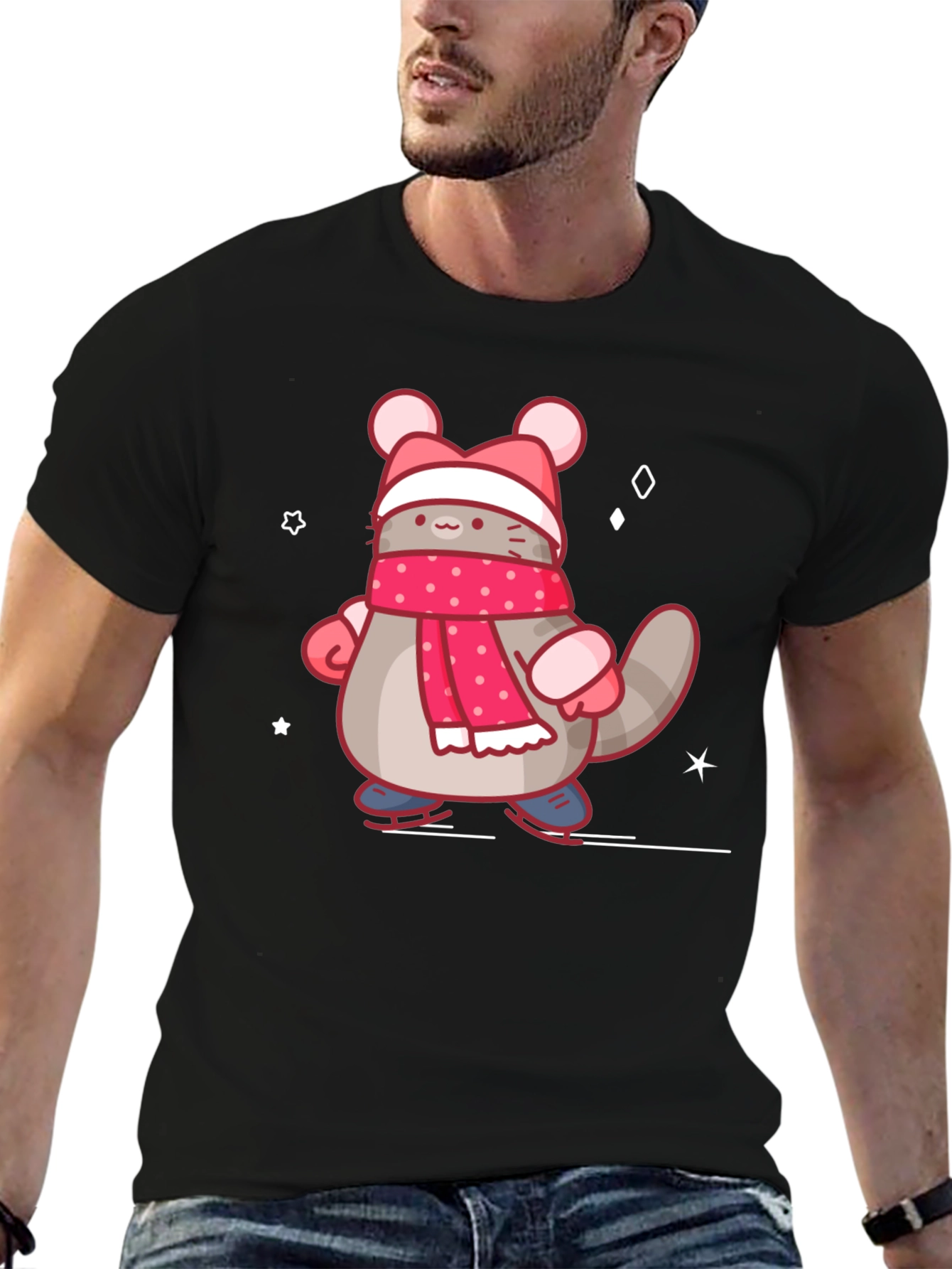 Cute Cartoon Cat in Winter Gear T-Shirt