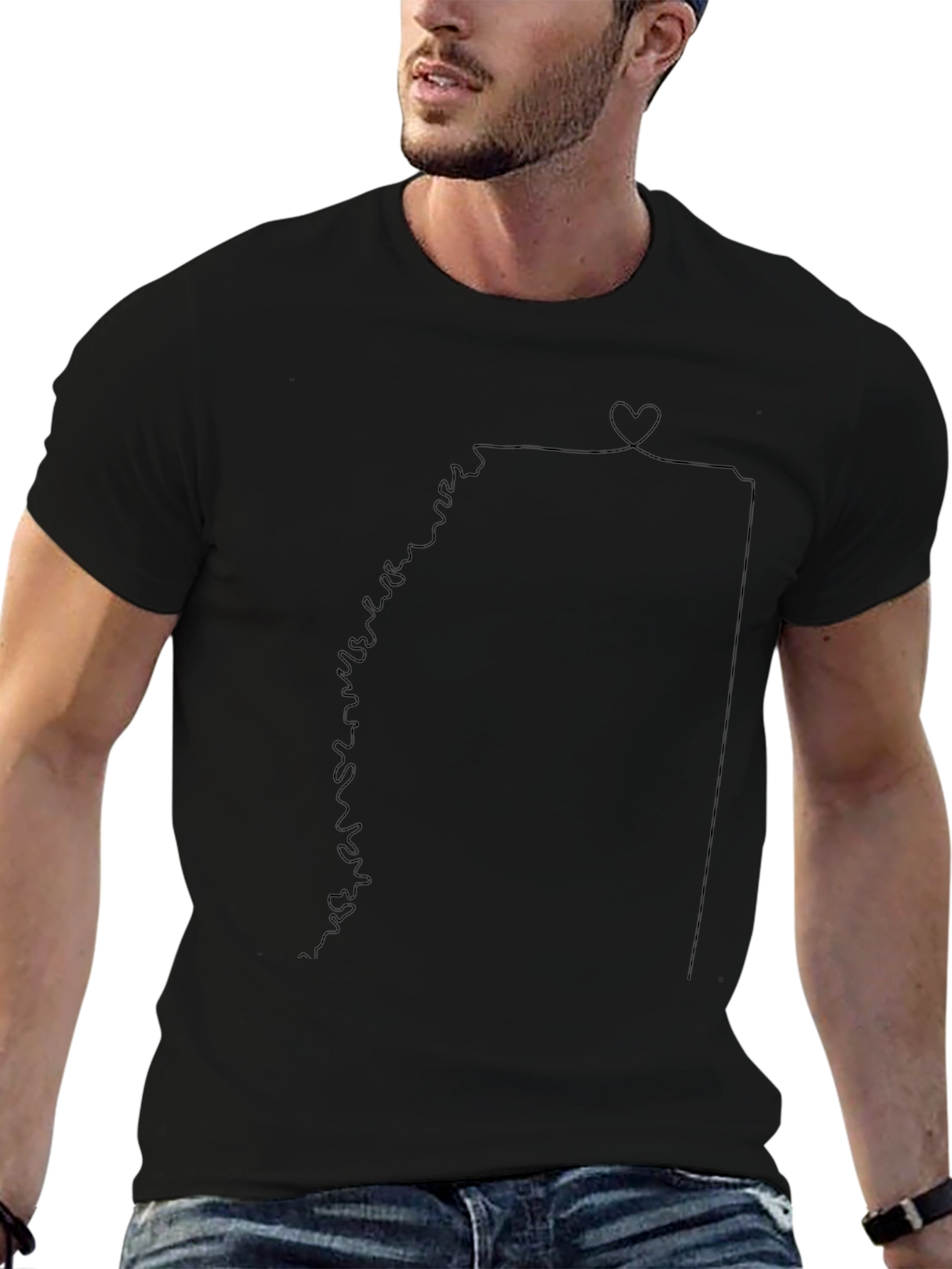 Arkansas State Outline Heartbeat T-Shirt - Black Cotton Tee