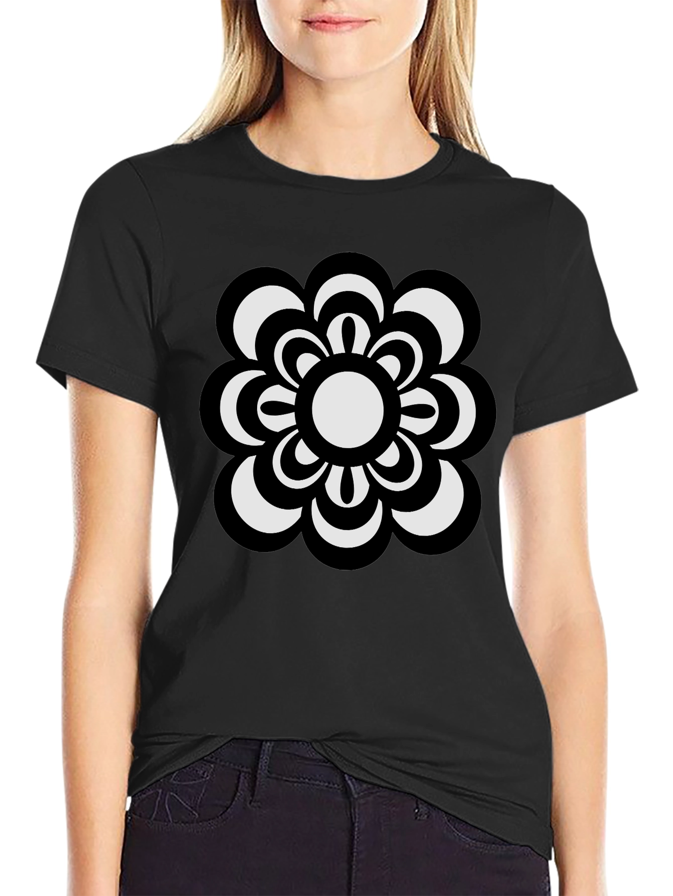 Retro Flower Power T-Shirt - Black
