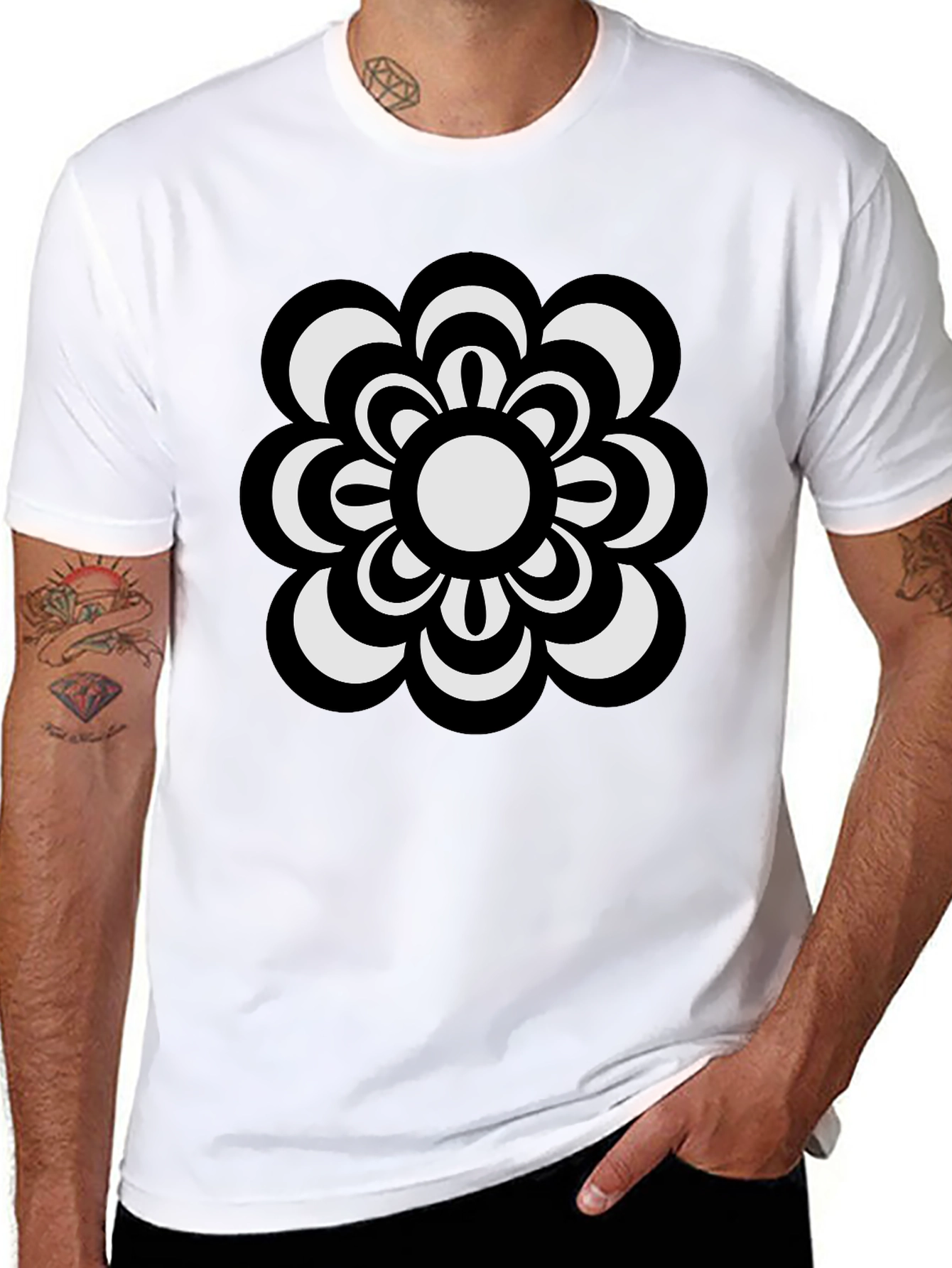 Retro Flower Power T-Shirt - Black