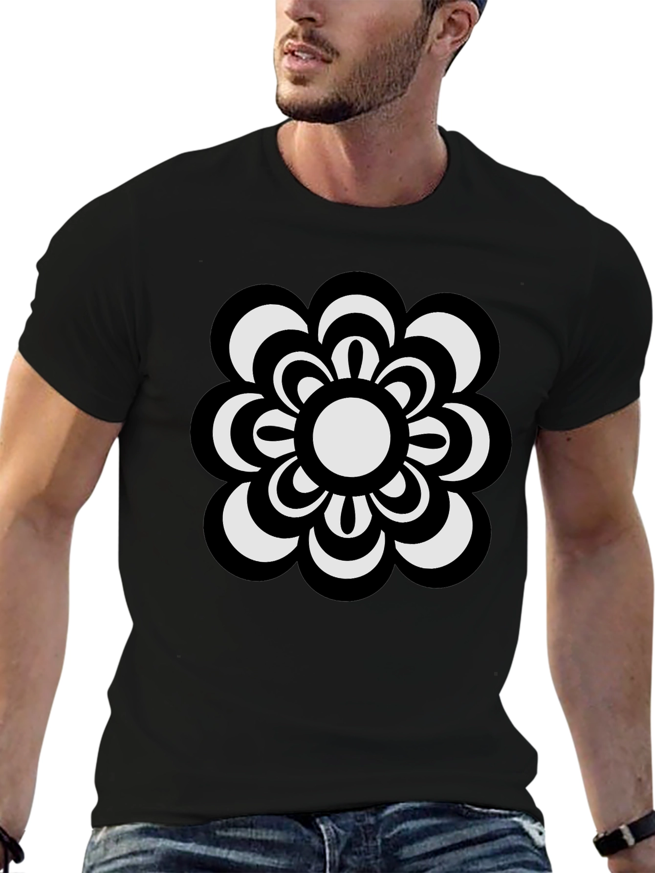 Retro Flower Power T-Shirt - Black