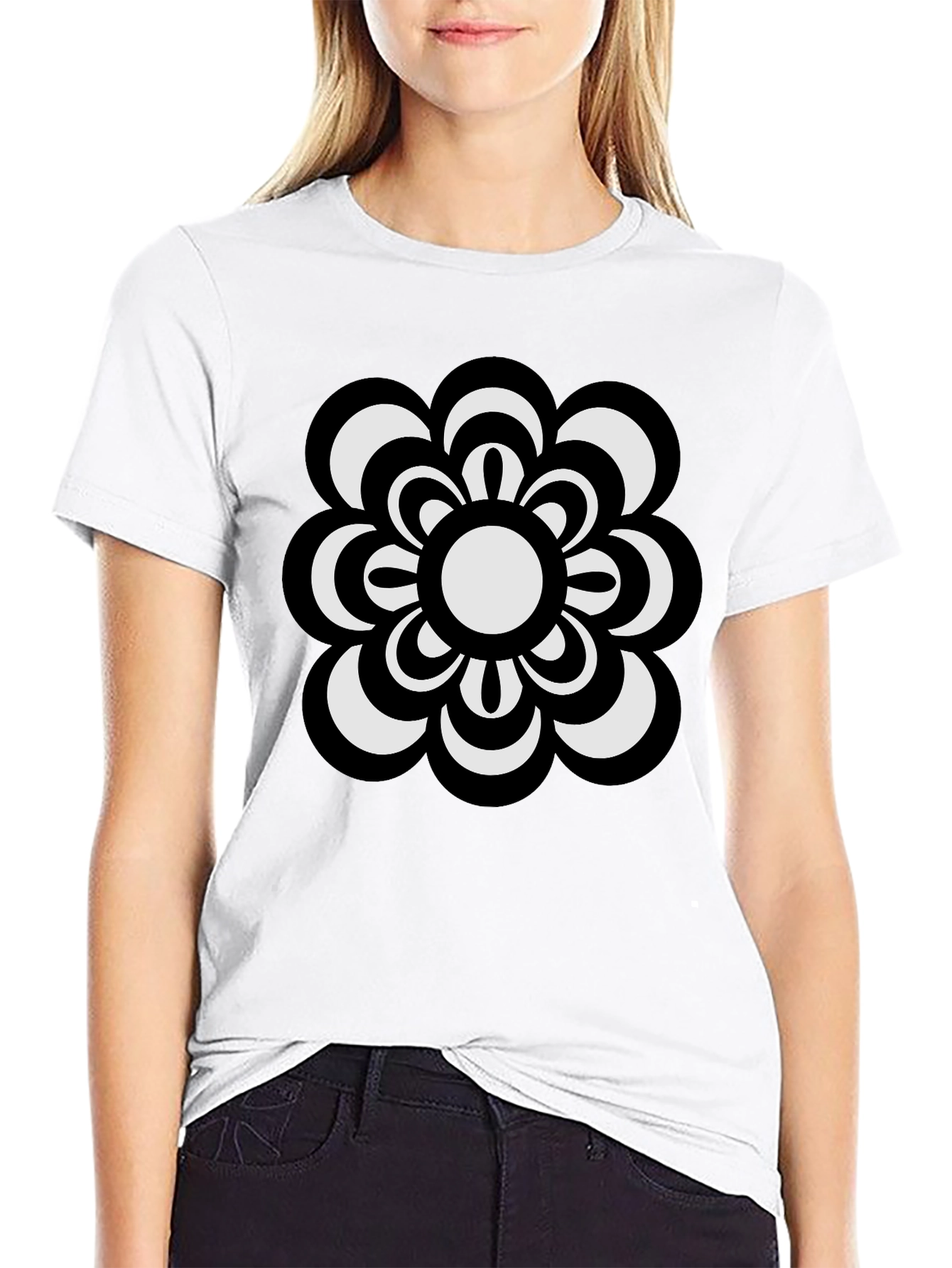 Retro Flower Power T-Shirt - Black