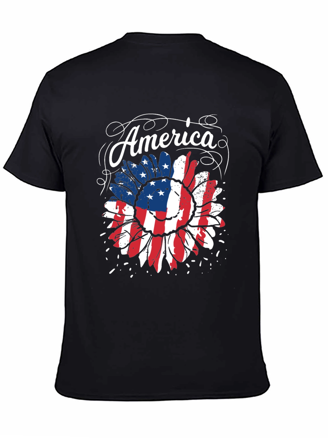 American Flag Sunflower Graphic Tee - Patriotic Style