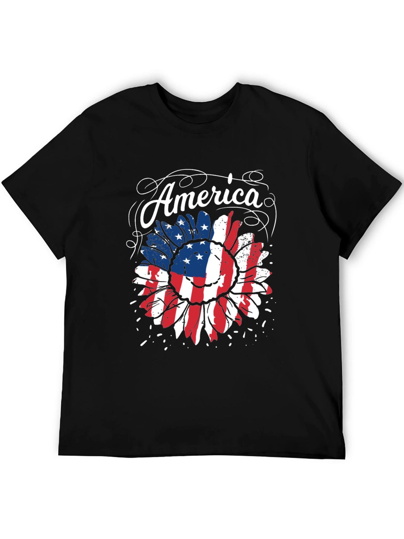 American Flag Sunflower Graphic Tee - Patriotic Style