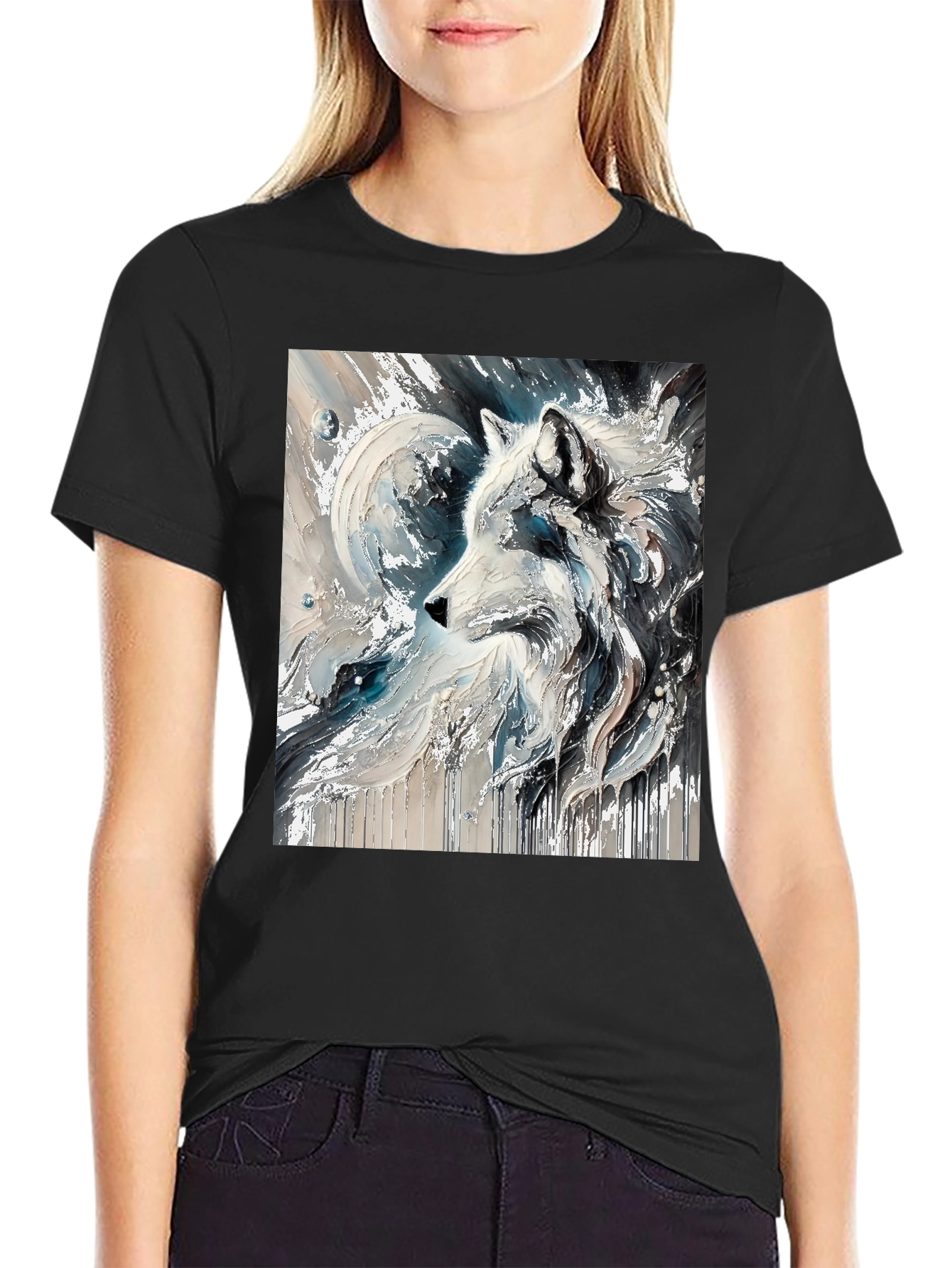 Wolf Art Graphic Black Tee - Stylish Mens T-Shirt