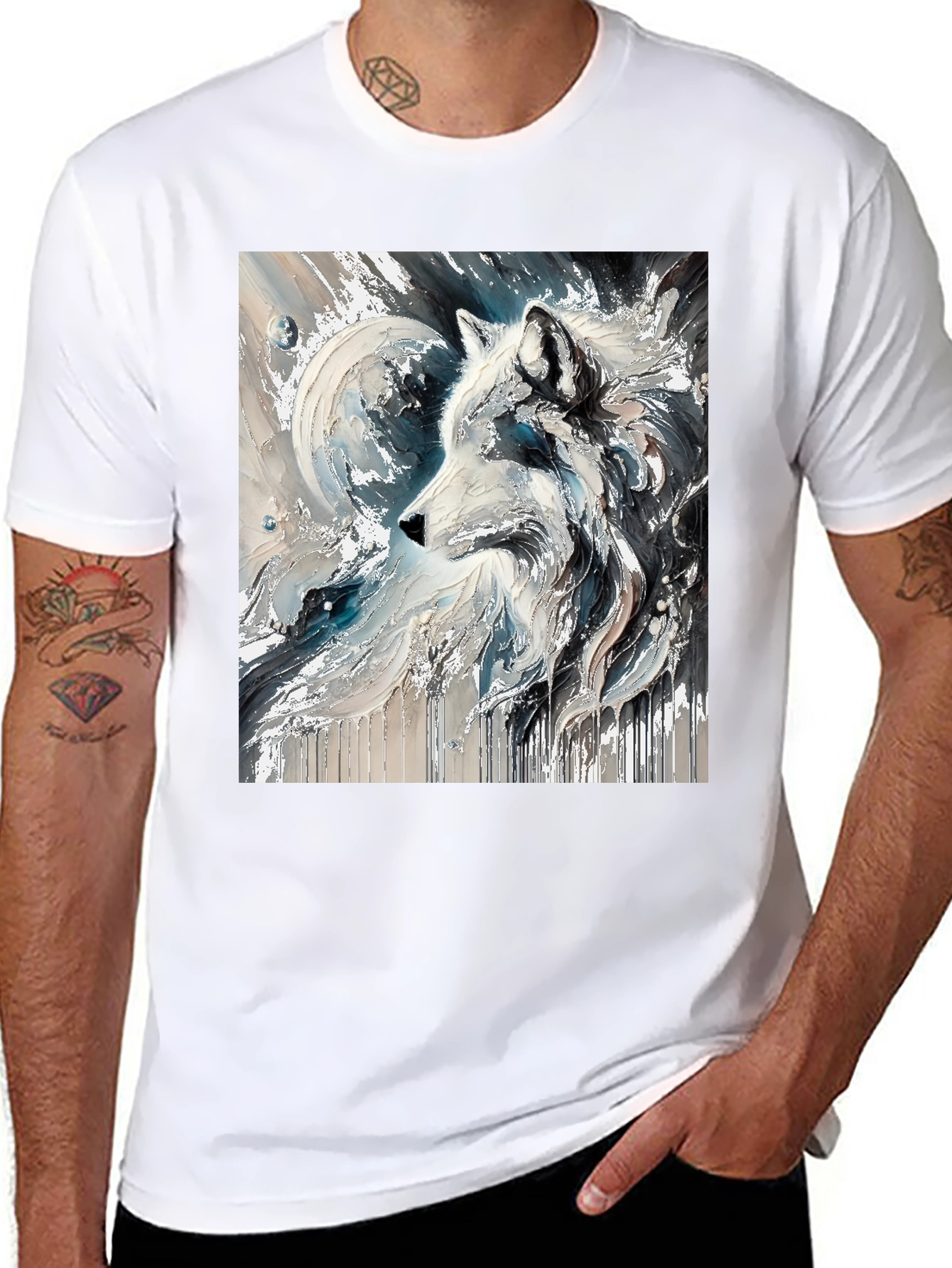Wolf Art Graphic Black Tee - Stylish Mens T-Shirt