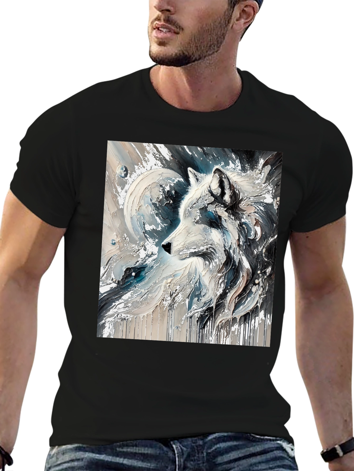 Wolf Art Graphic Black Tee - Stylish Mens T-Shirt