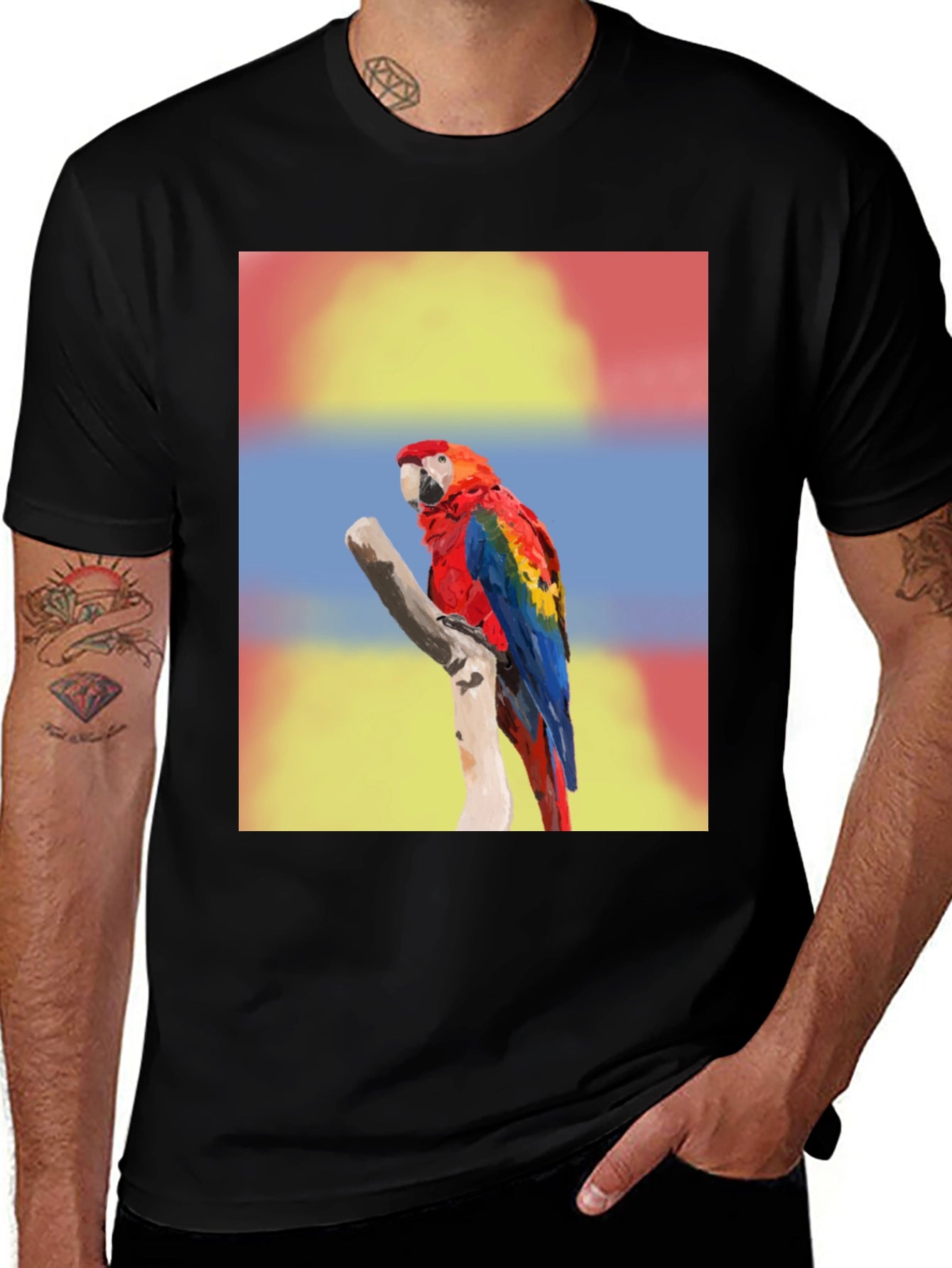 Macaw Parrot Graphic Tee - Mens Black T-Shirt