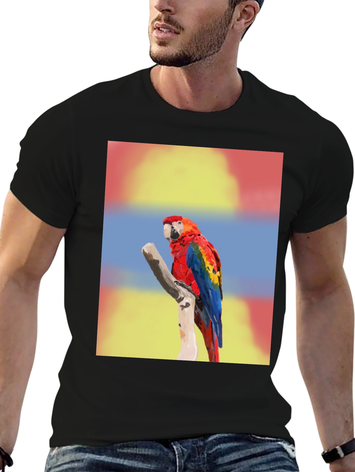 Macaw Parrot Graphic Tee - Mens Black T-Shirt