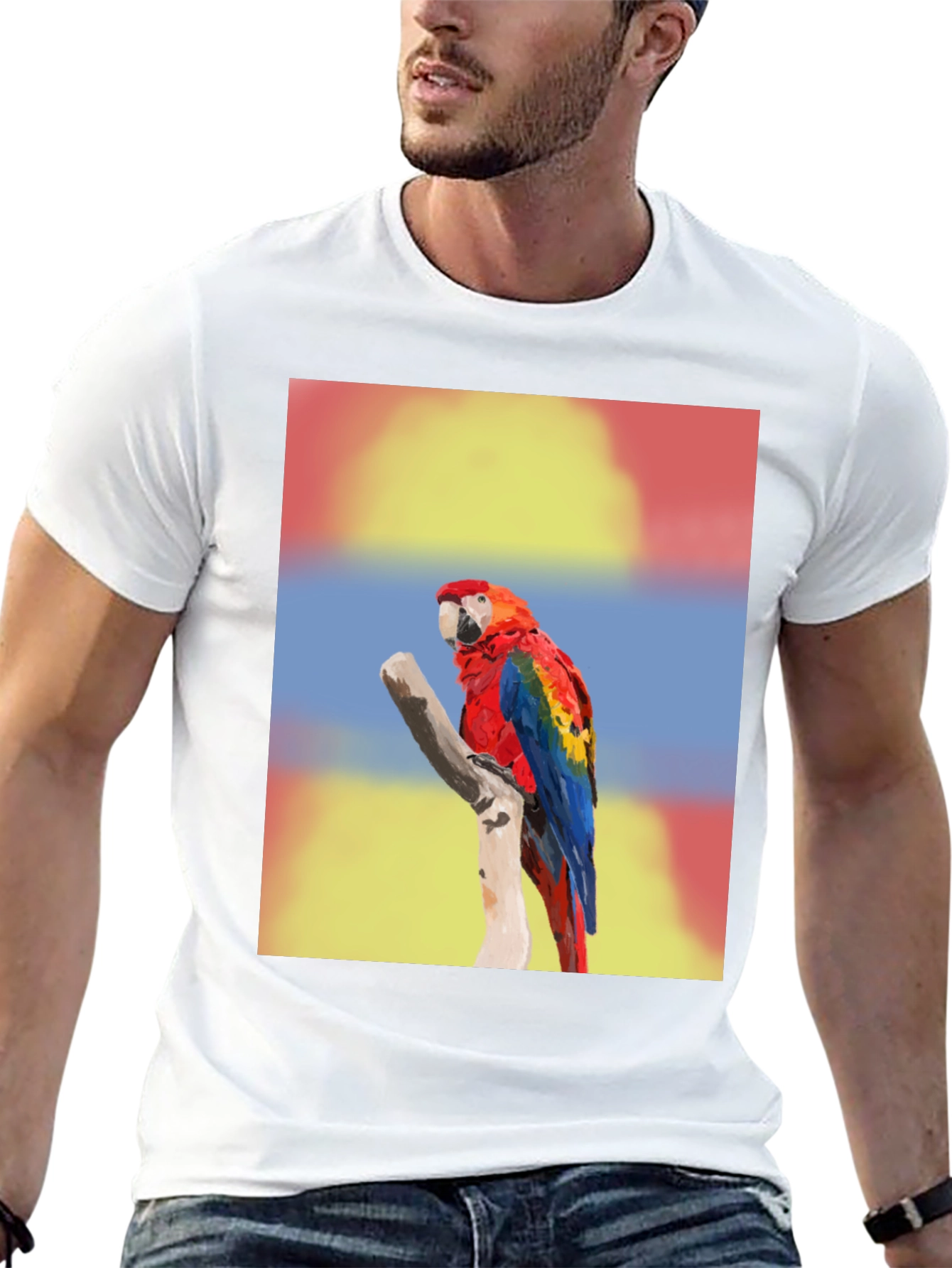 Macaw Parrot Graphic Tee - Mens Black T-Shirt