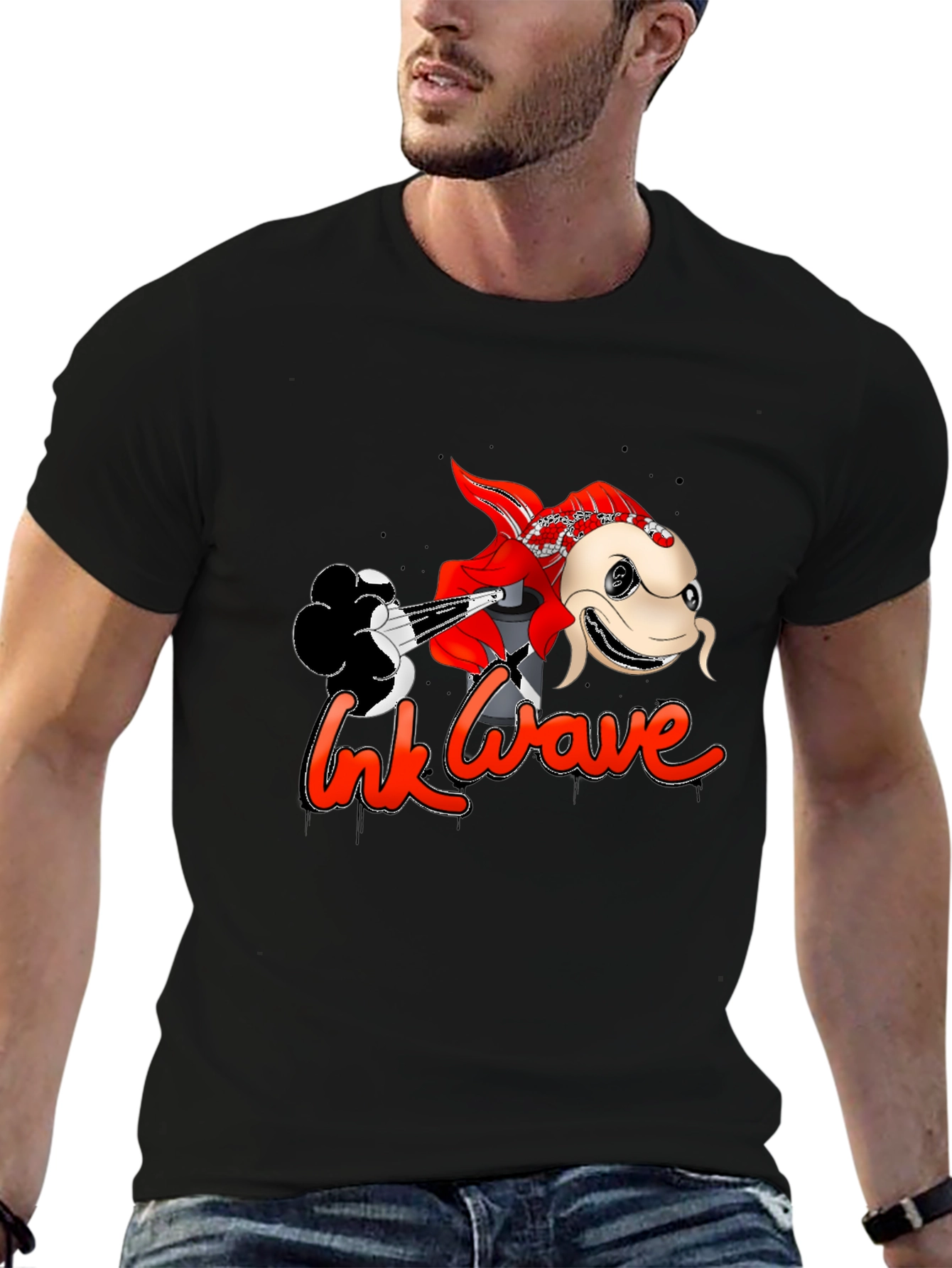 Ink Wave Graphic Tee - Black Unisex T-Shirt