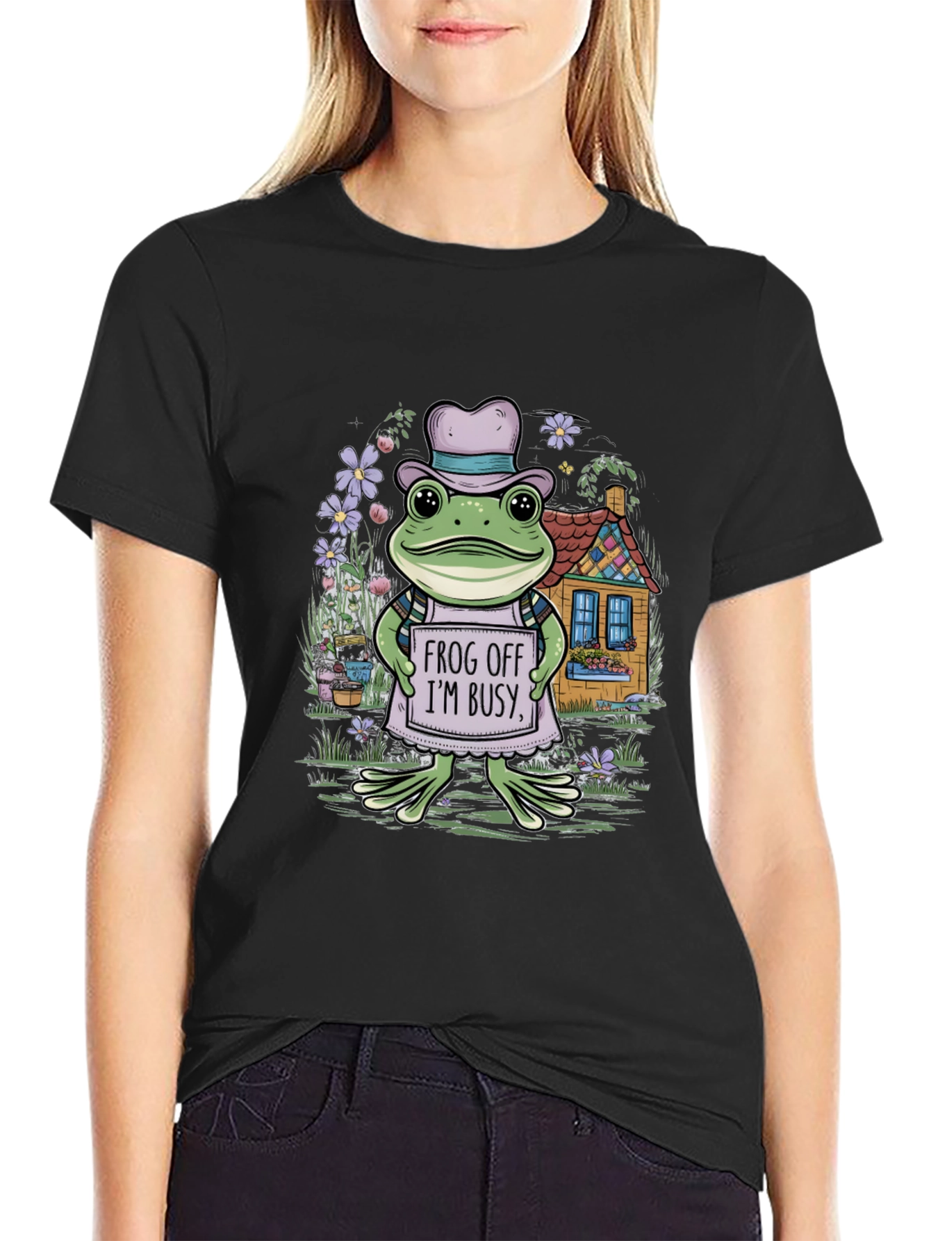 Frog Off Im Busy Tee - Whimsical Graphic Print