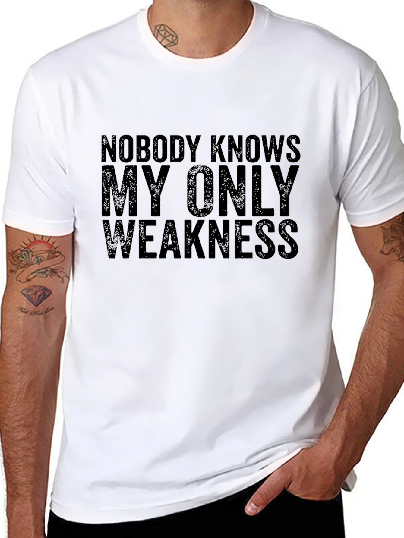 Nobody Knows My Only Weakness Funny Graphic T-Shirt