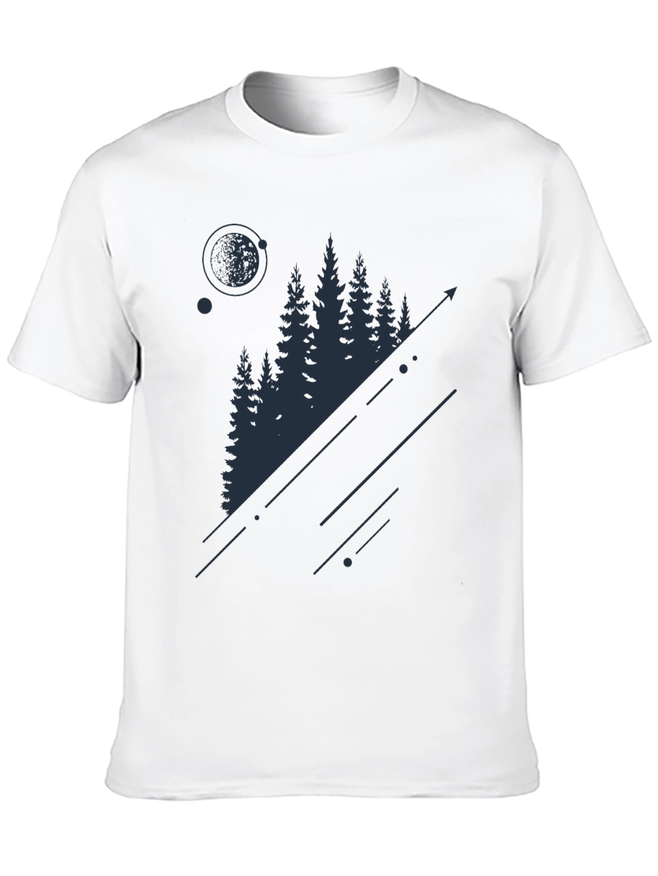 Mens Black T-Shirt with Forest and Moon Graphic