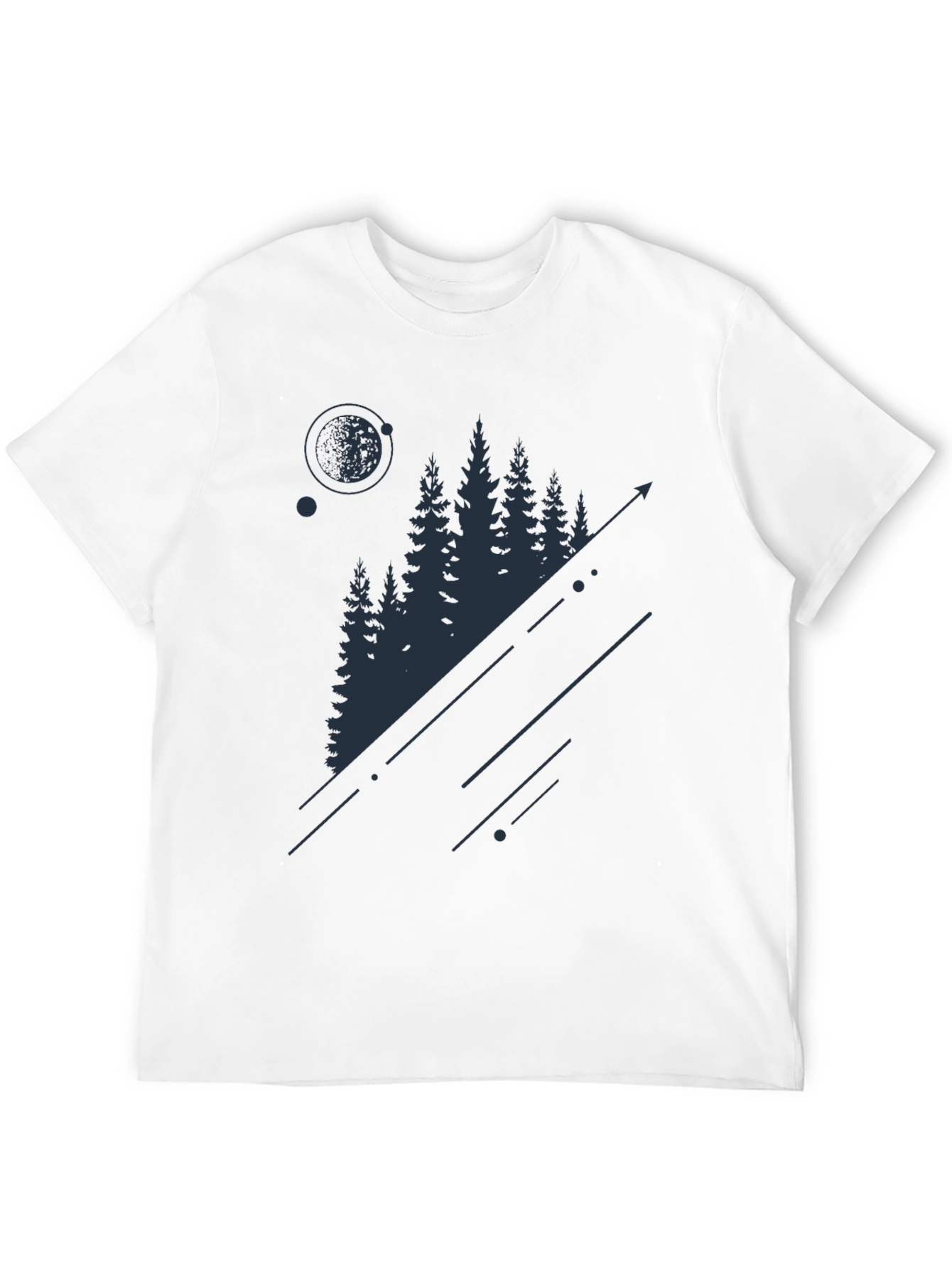 Mens Black T-Shirt with Forest and Moon Graphic