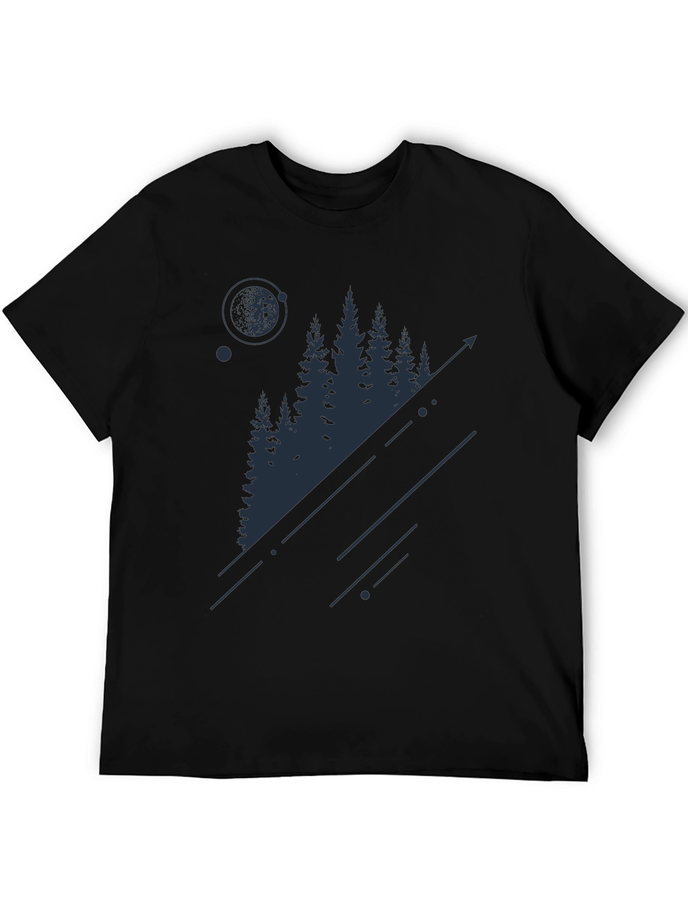 Mens Black T-Shirt with Forest and Moon Graphic