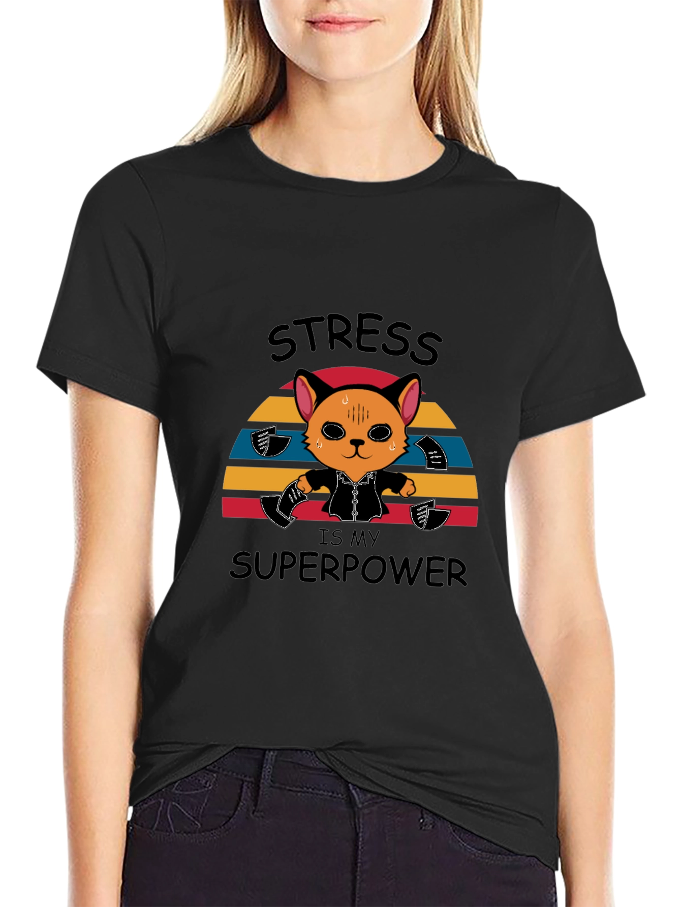 Stress is My Superpower Funny Cat T-Shirt