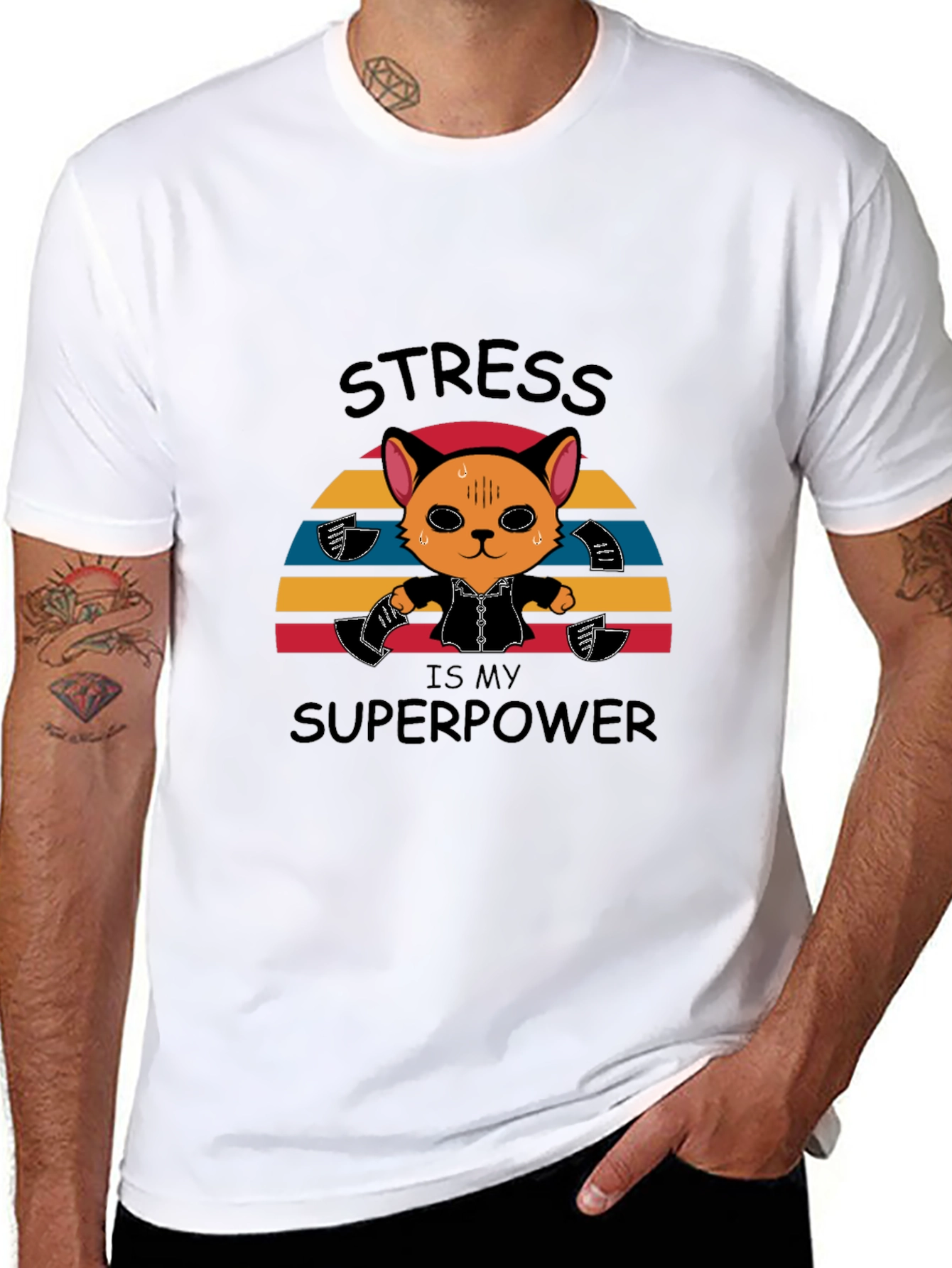Stress is My Superpower Funny Cat T-Shirt
