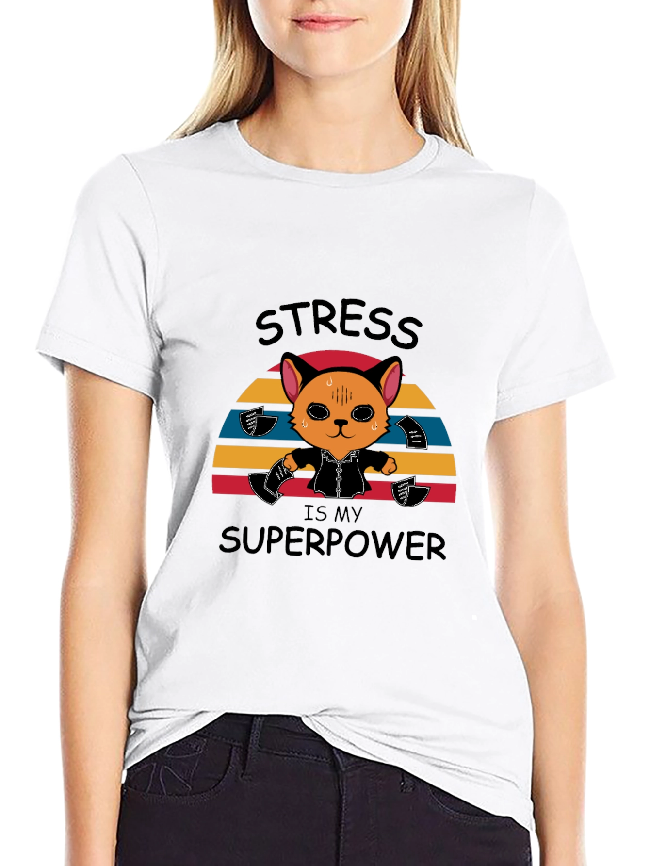 Stress is My Superpower Funny Cat T-Shirt
