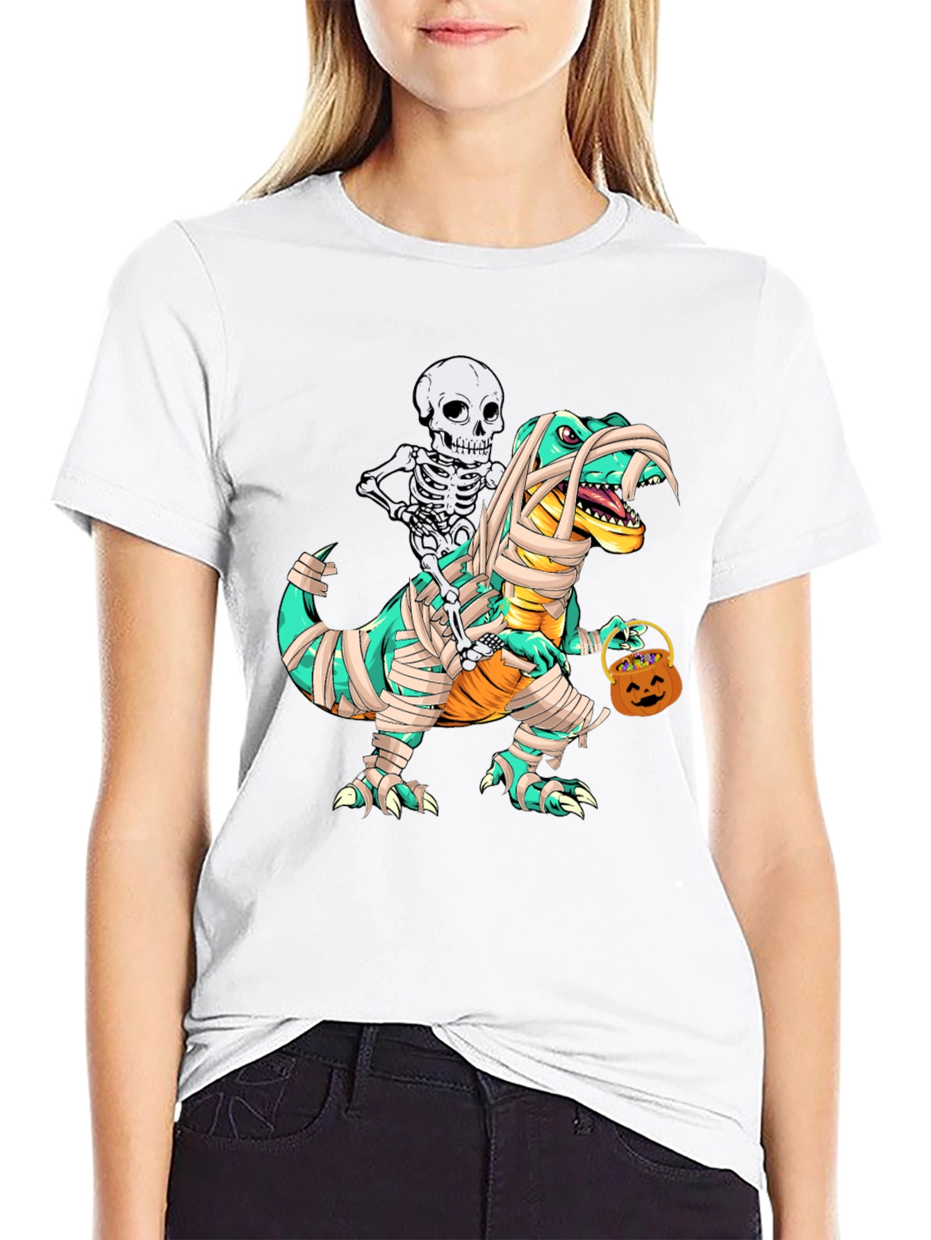 Skeleton Riding Mummy Dinosaur T-Shirt