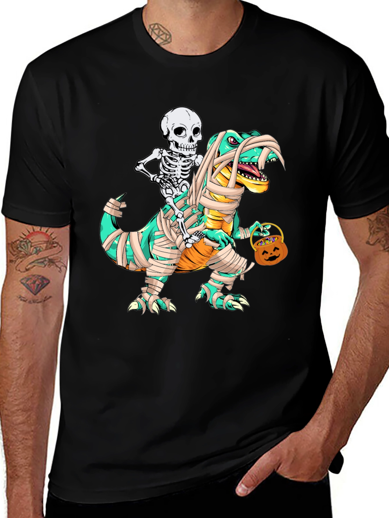 Skeleton Riding Mummy Dinosaur T-Shirt