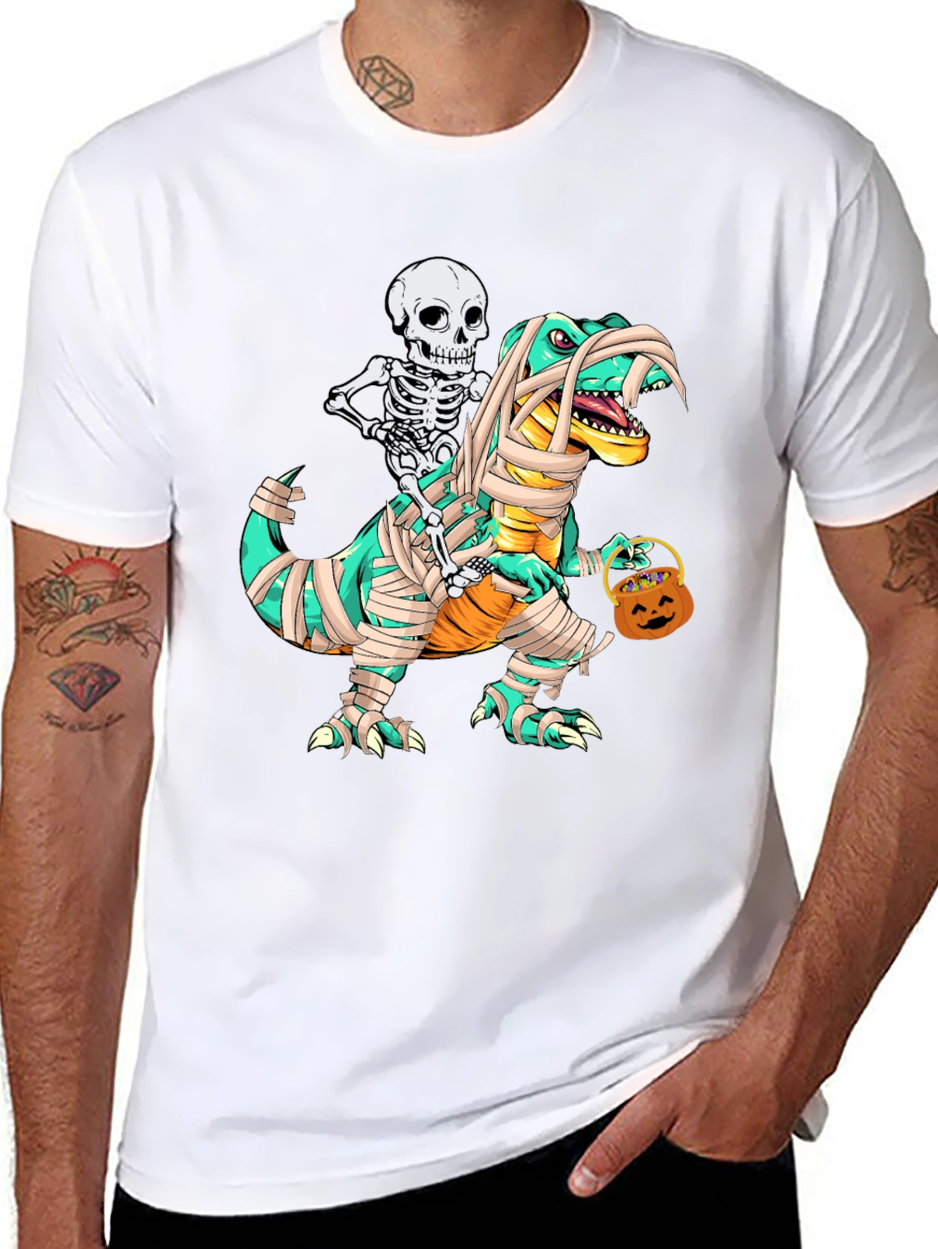 Skeleton Riding Mummy Dinosaur T-Shirt