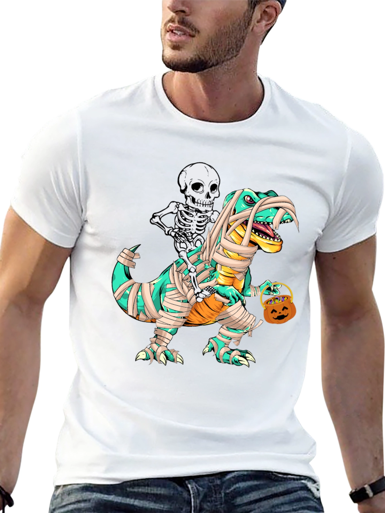Skeleton Riding Mummy Dinosaur T-Shirt