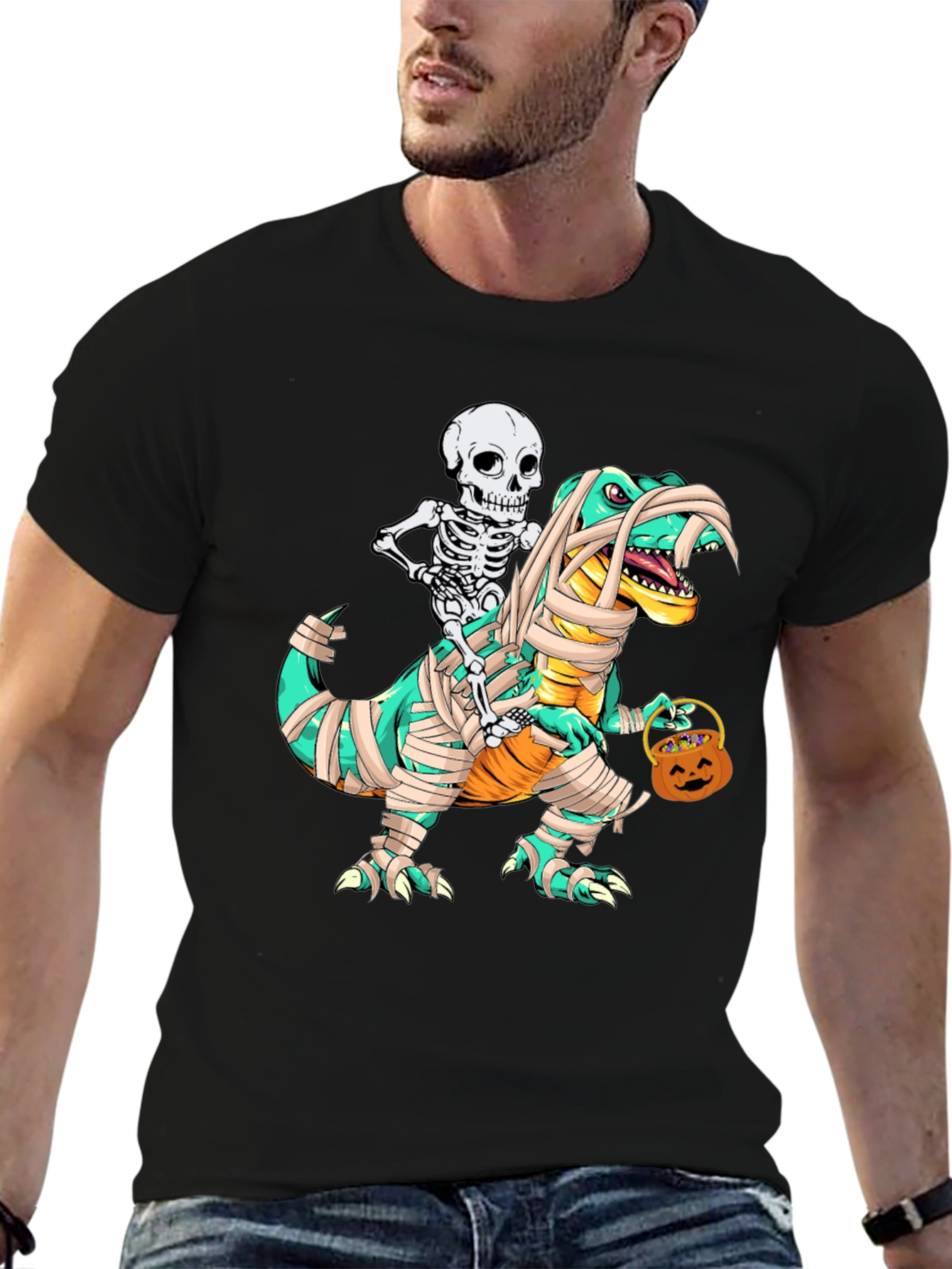 Skeleton Riding Mummy Dinosaur T-Shirt