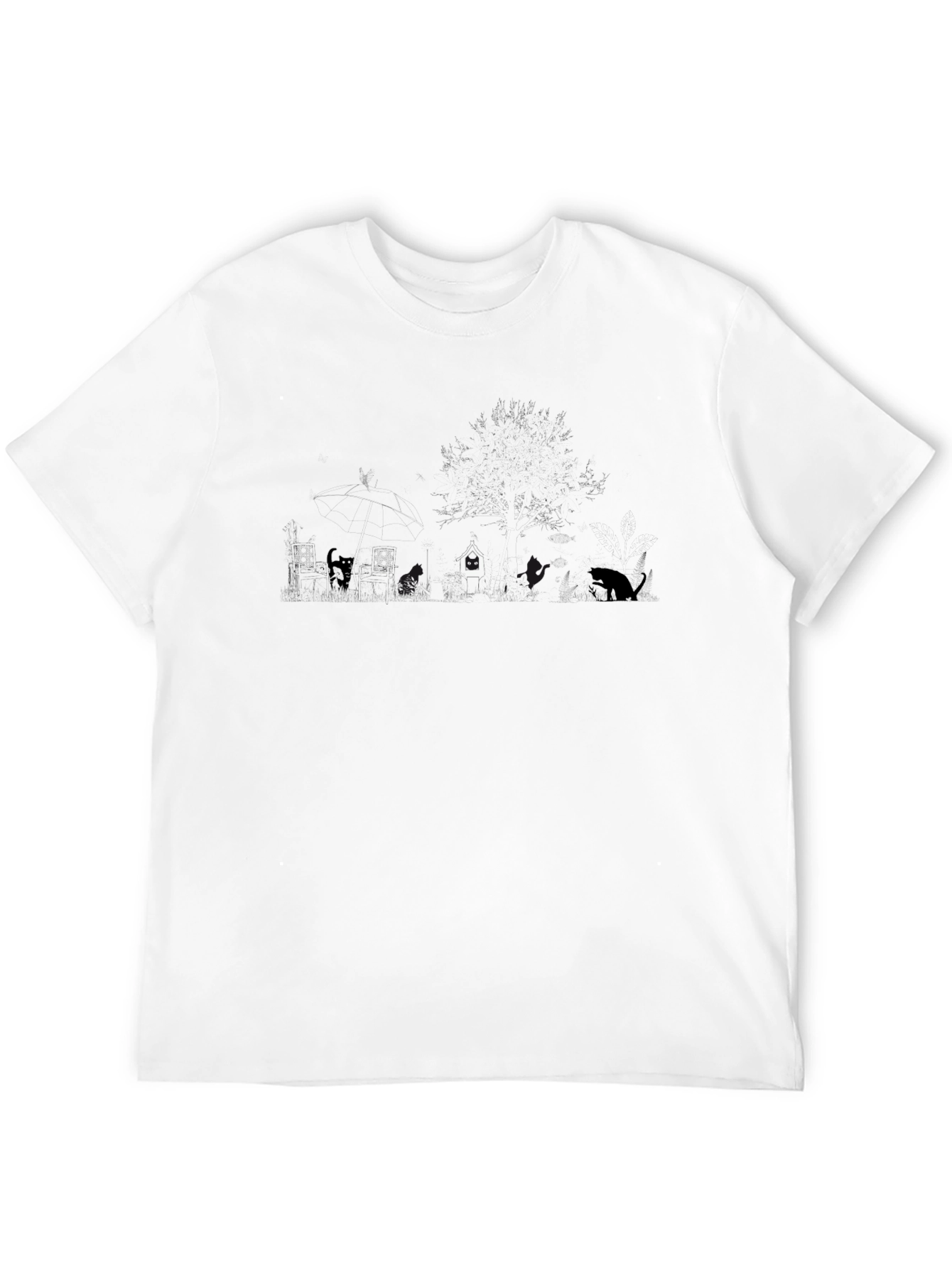 Mens Black Cat Silhouette Graphic T-Shirt