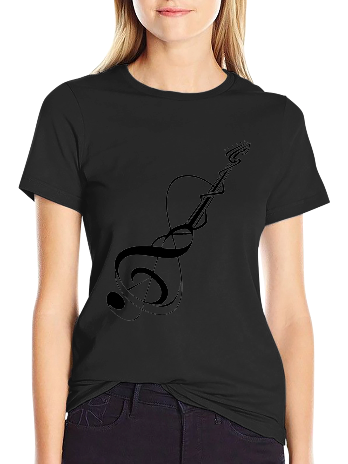 Guitar Treble Clef Graphic Tee - Black