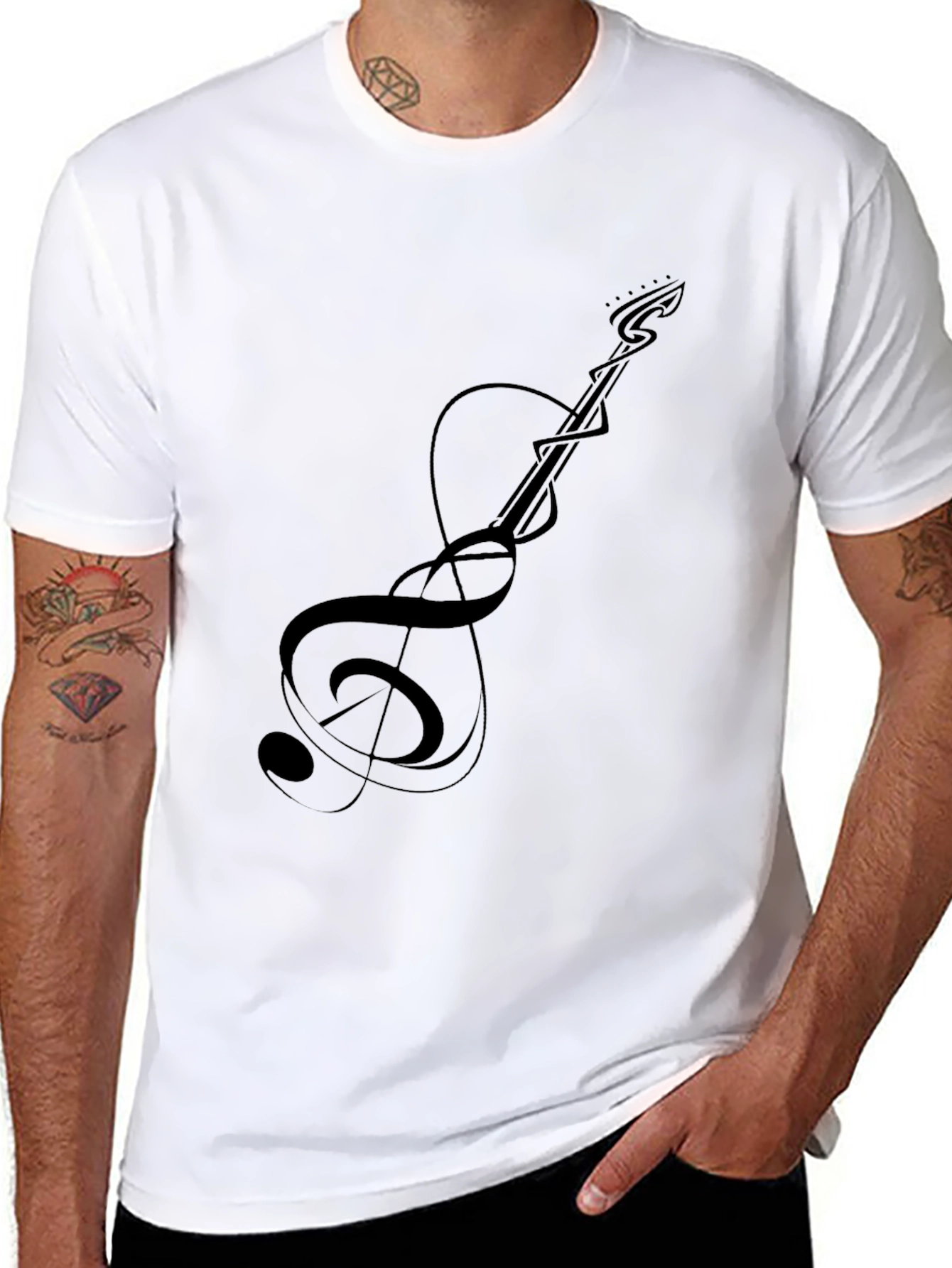 Guitar Treble Clef Graphic Tee - Black