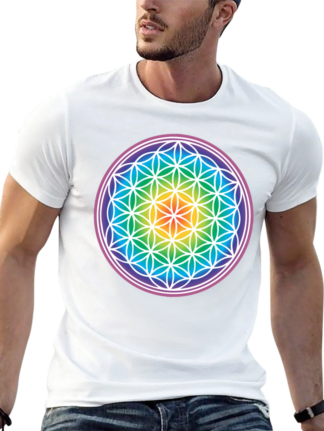 Rainbow Flower of Life Graphic T-Shirt