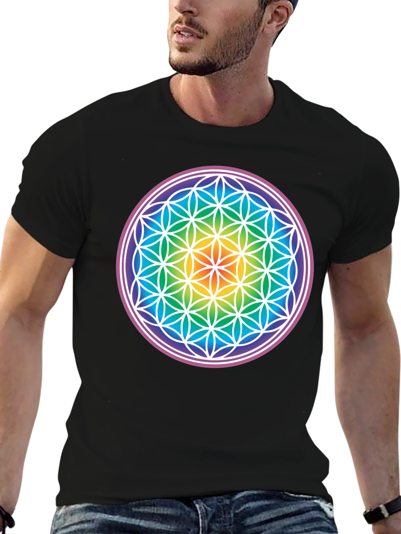 Rainbow Flower of Life Graphic T-Shirt