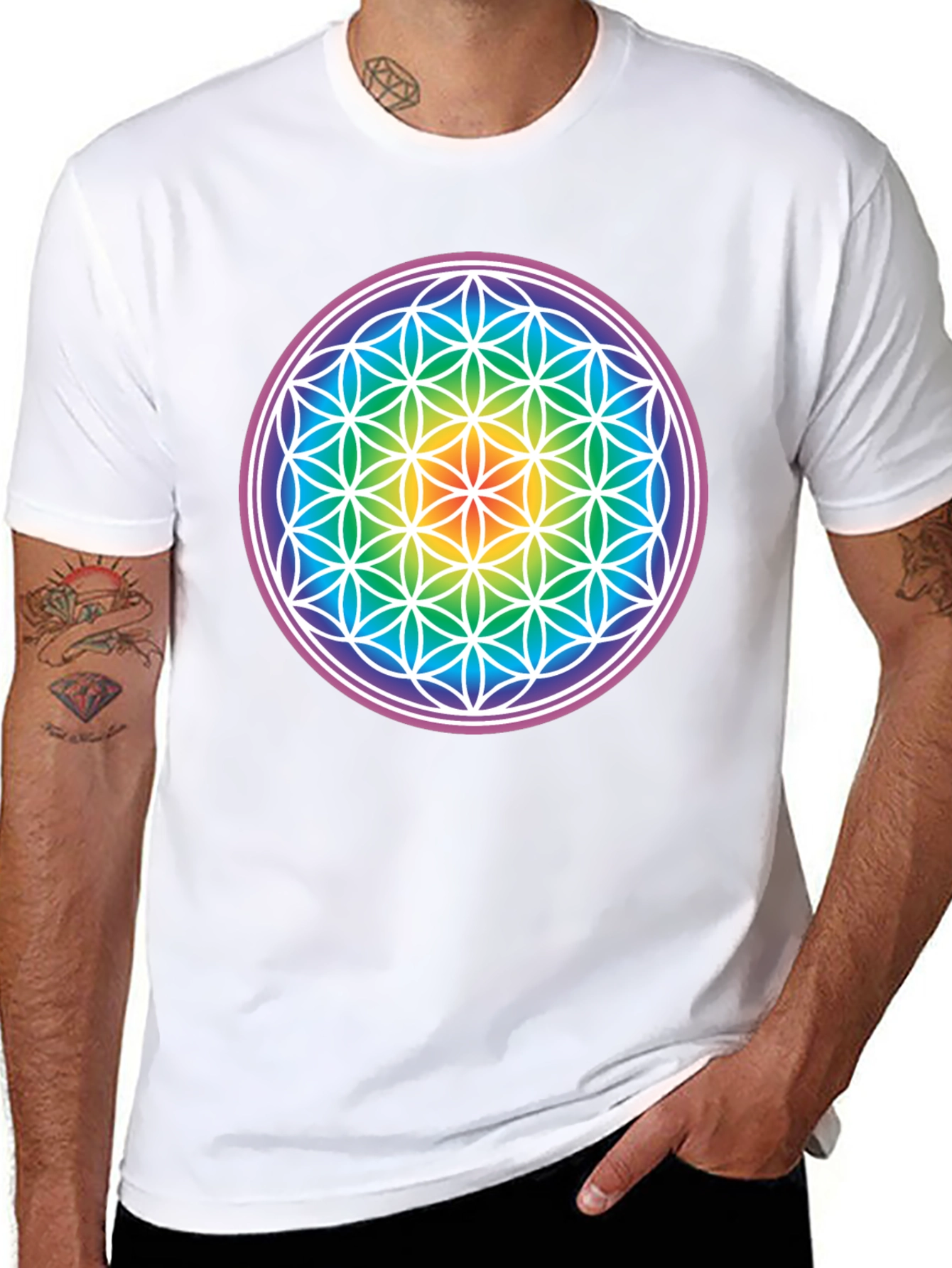 Rainbow Flower of Life Graphic T-Shirt