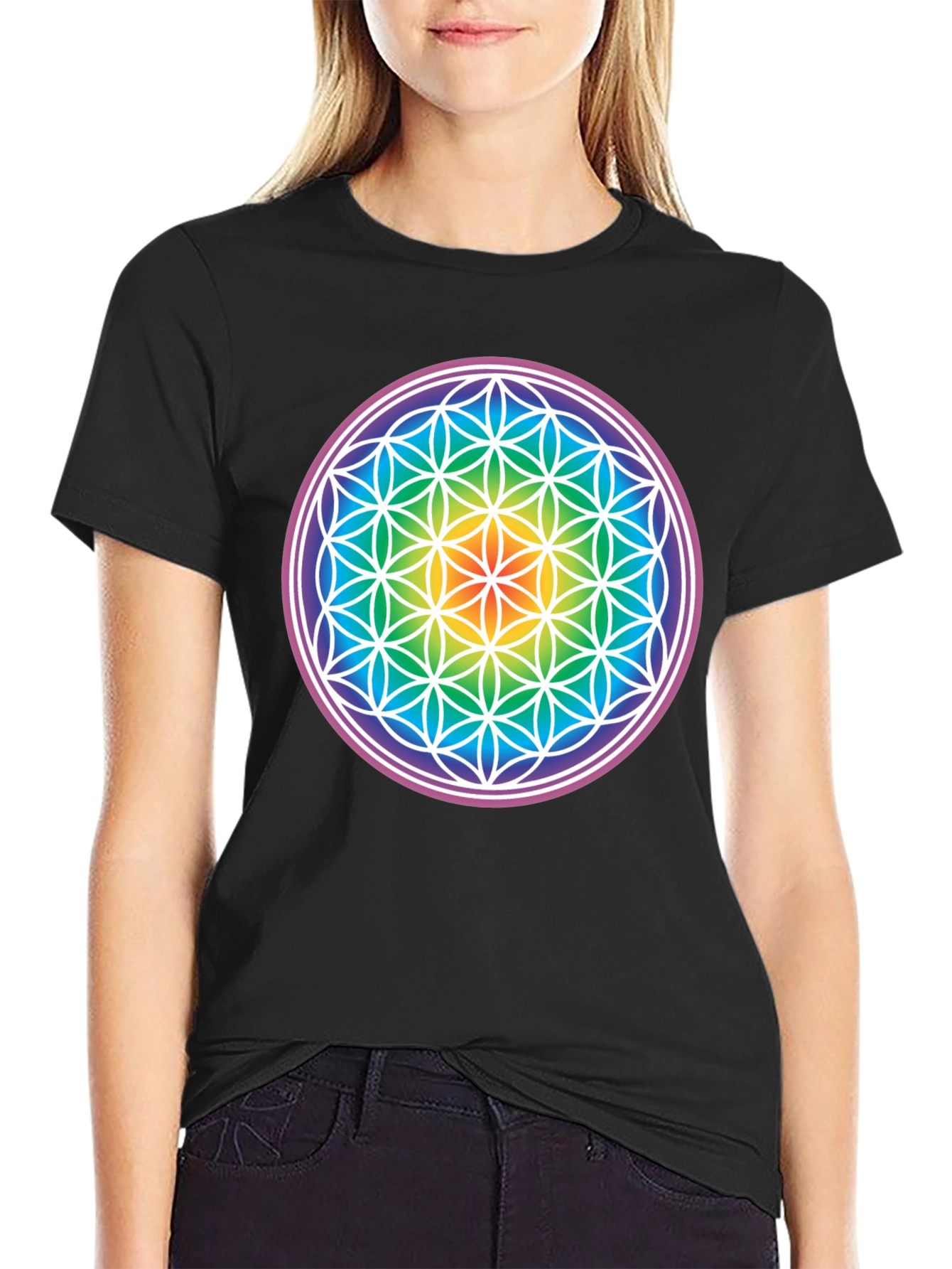 Rainbow Flower of Life Graphic T-Shirt