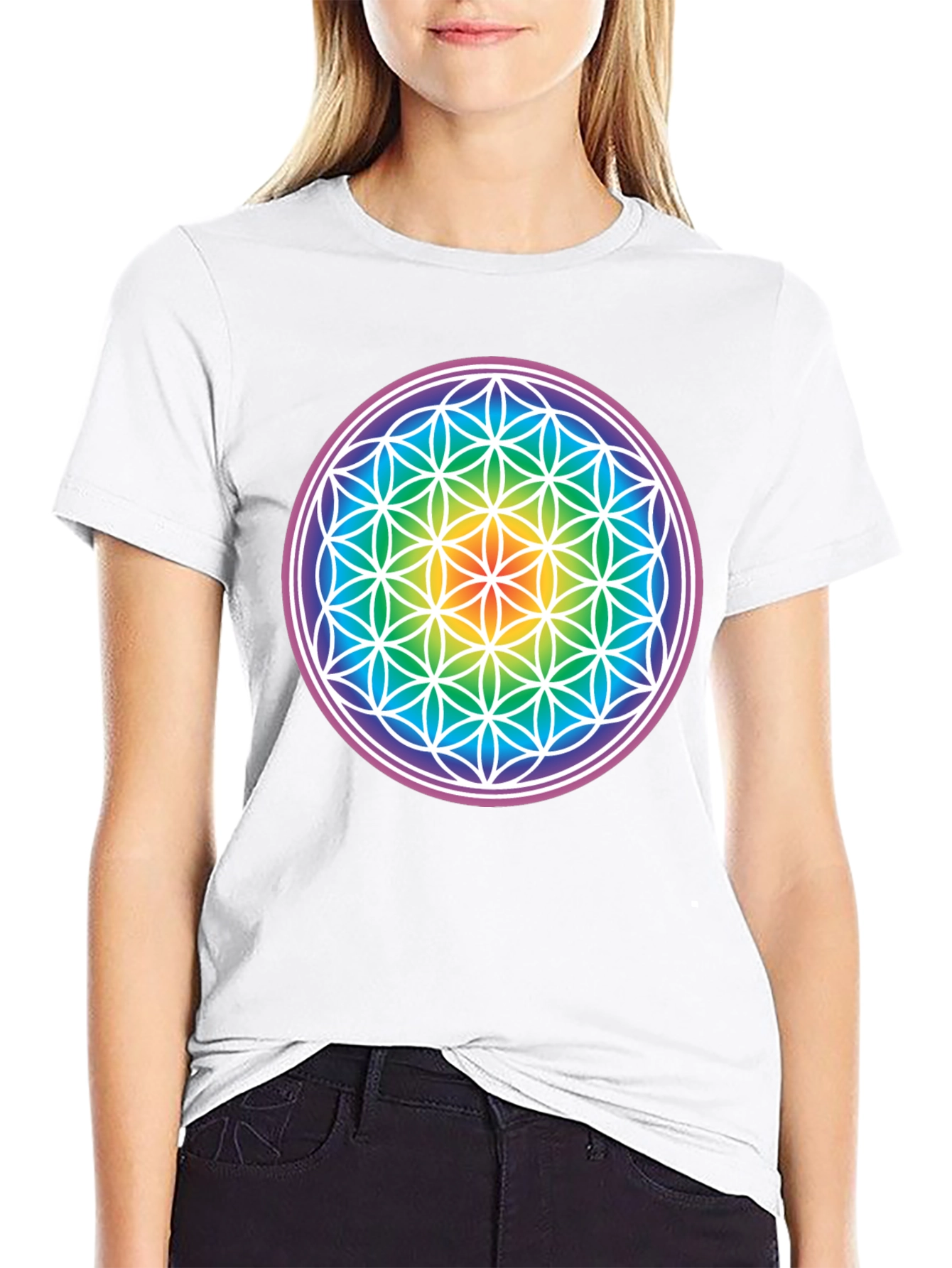 Rainbow Flower of Life Graphic T-Shirt