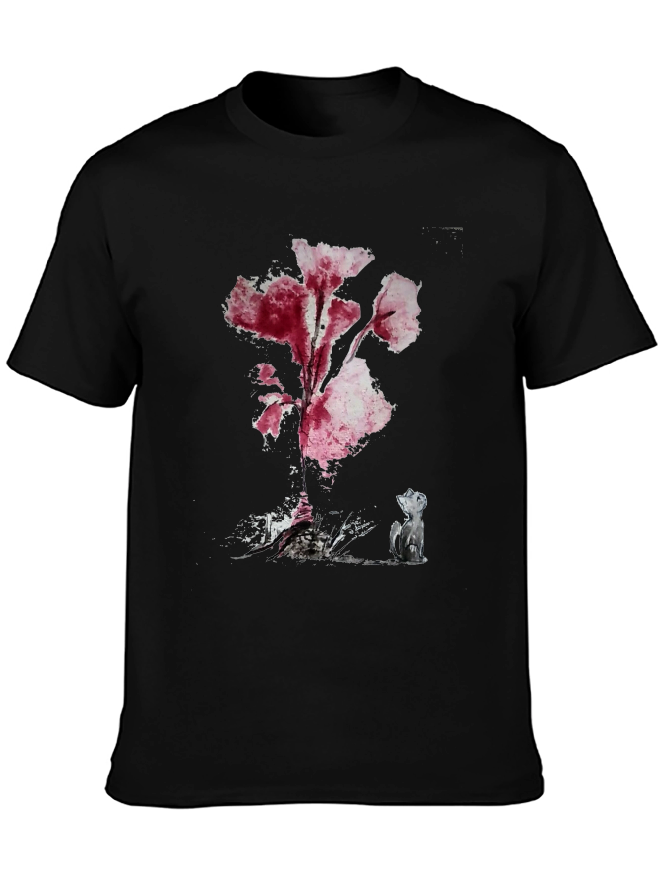 Floral Cat T-Shirt - Black